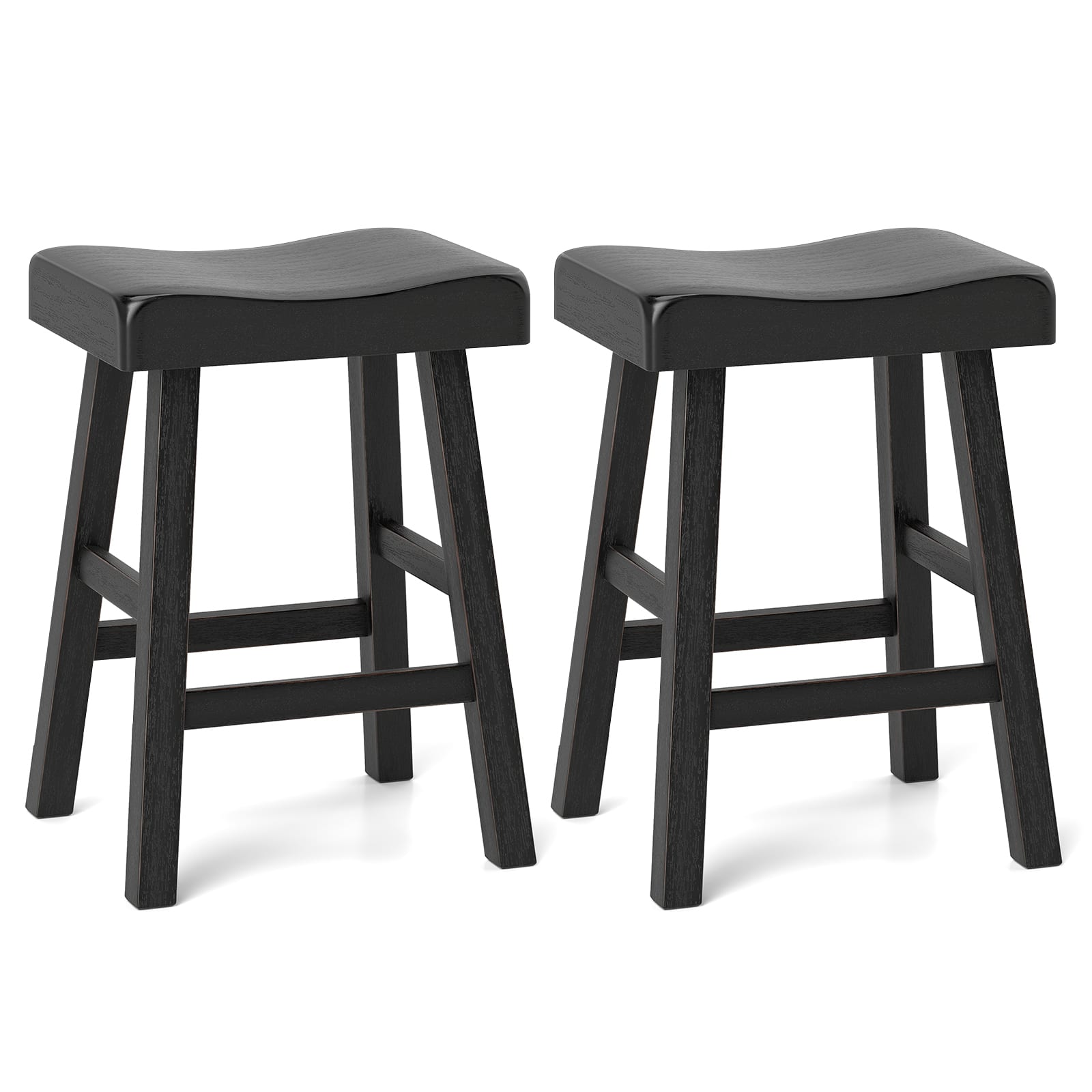 Ecooso - 24 Inch Counter Stools Set of 2, Upholstered Seat with Footrest for Kitchen Island or Cafe Bar - Black