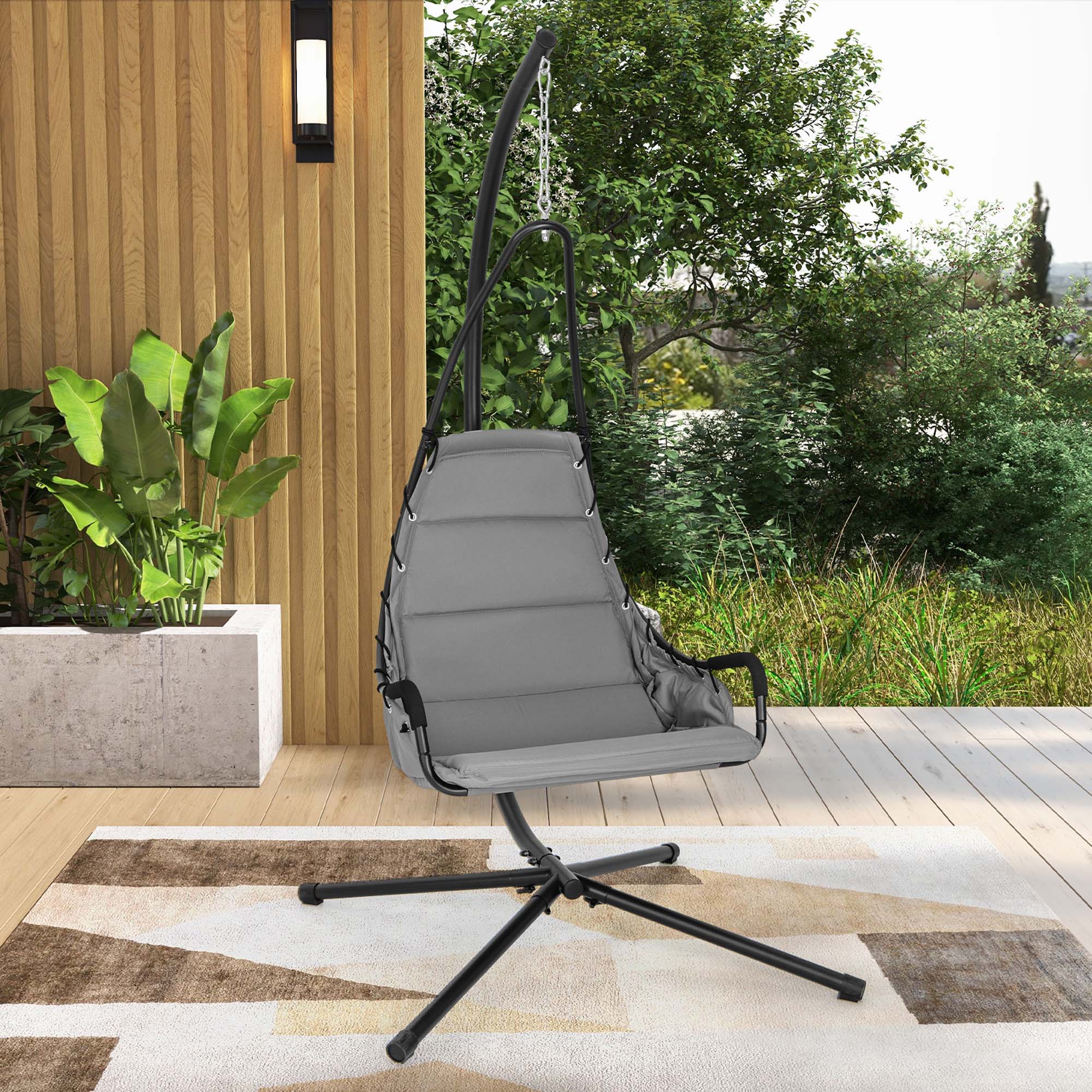 Alt View 3. Costway - Costway Swing Chair with Stand Extra-wide and Cushioned Seat Outdoor Indoor Hanging Chair - Gray.