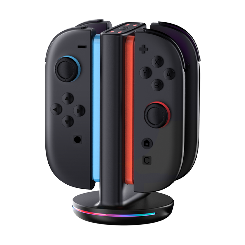 Front. SUPCASE - Charging Dock for Nintendo Switch 2 Joy-Con – Black | Dual-Slot, RGB Lighting, USB-C Power - Black.