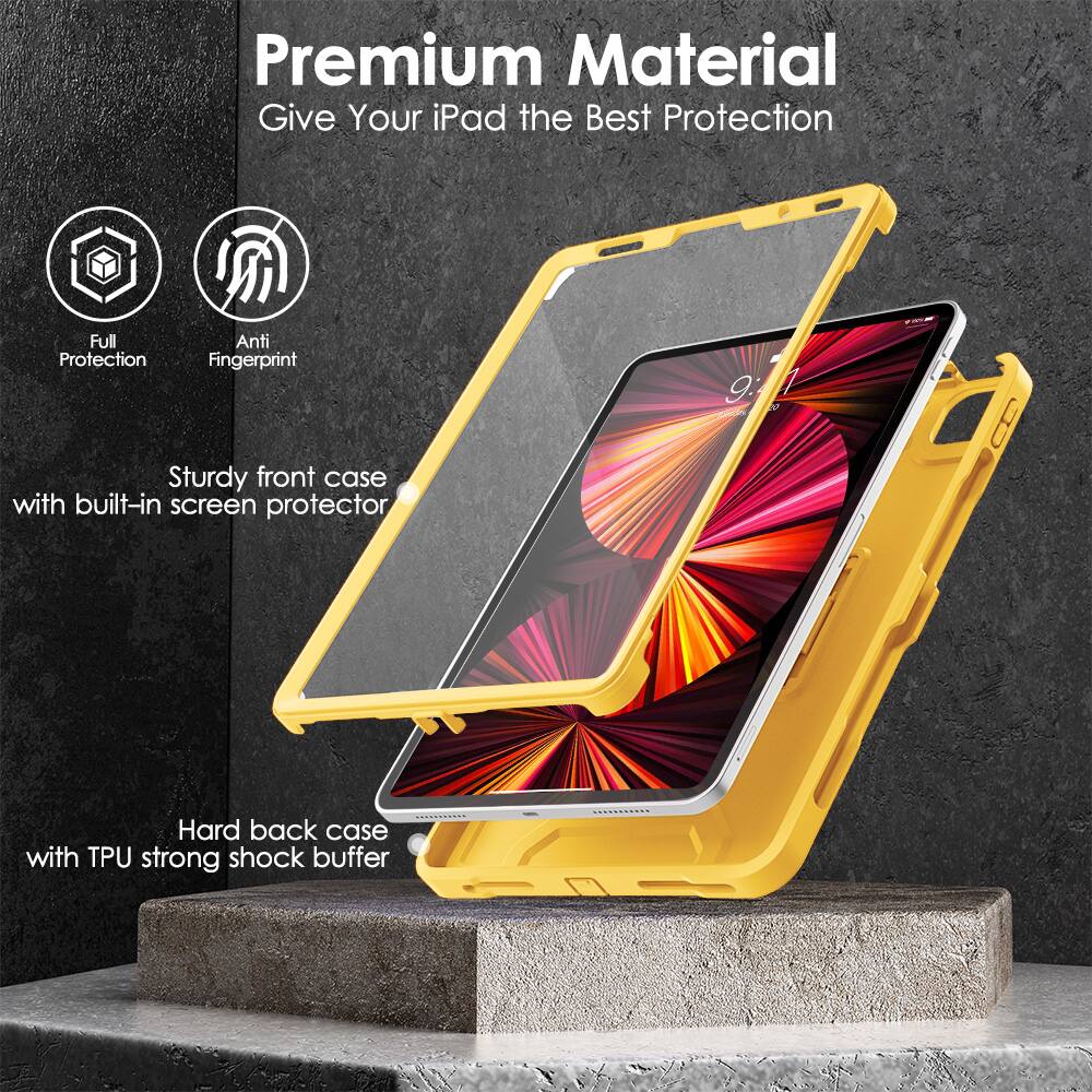Premium Material  
Give Your iPad the Best Protection  

Full Protection  
Anti Fingerprint  

Sturdy front case with built-in screen protector  

Hard back case with TPU strong shock buffer