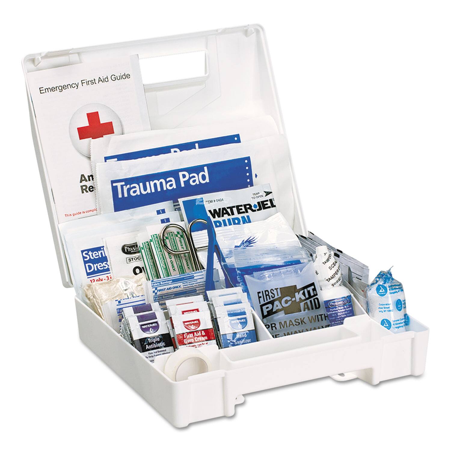 Emergency First Aid Guide

Trauma Pad

WATERJEL

Steri Dress

FIRST AID PAC-KIT

PR MASK WITH

Fist Aid & Burn Cream

Triple Antibiotic