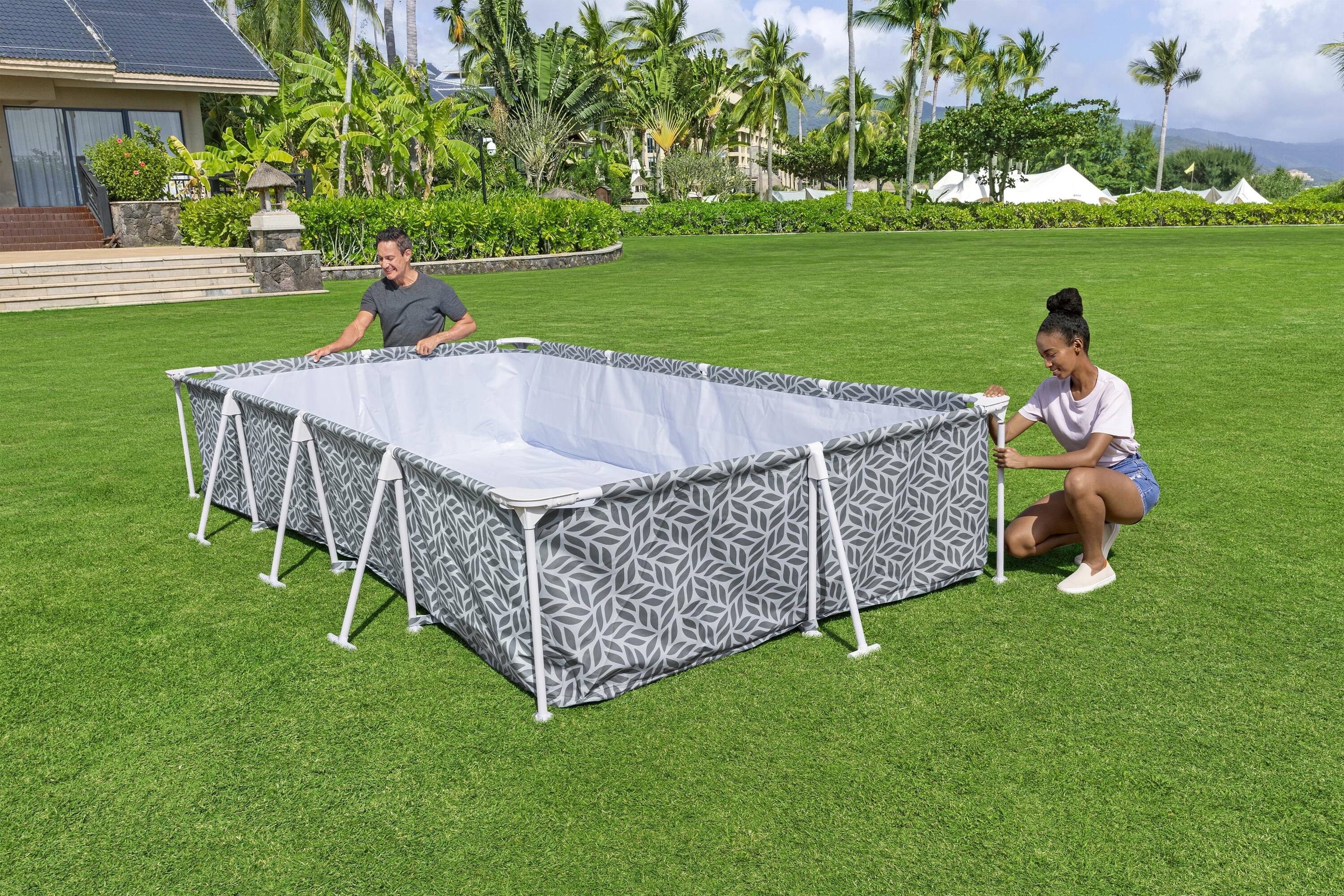 Alt View 8. Bestway - Bestway Steel Pro 12' x 6'7" x 26" Rectangle Above Ground Outdoor Swimming Pool - Blue Print.