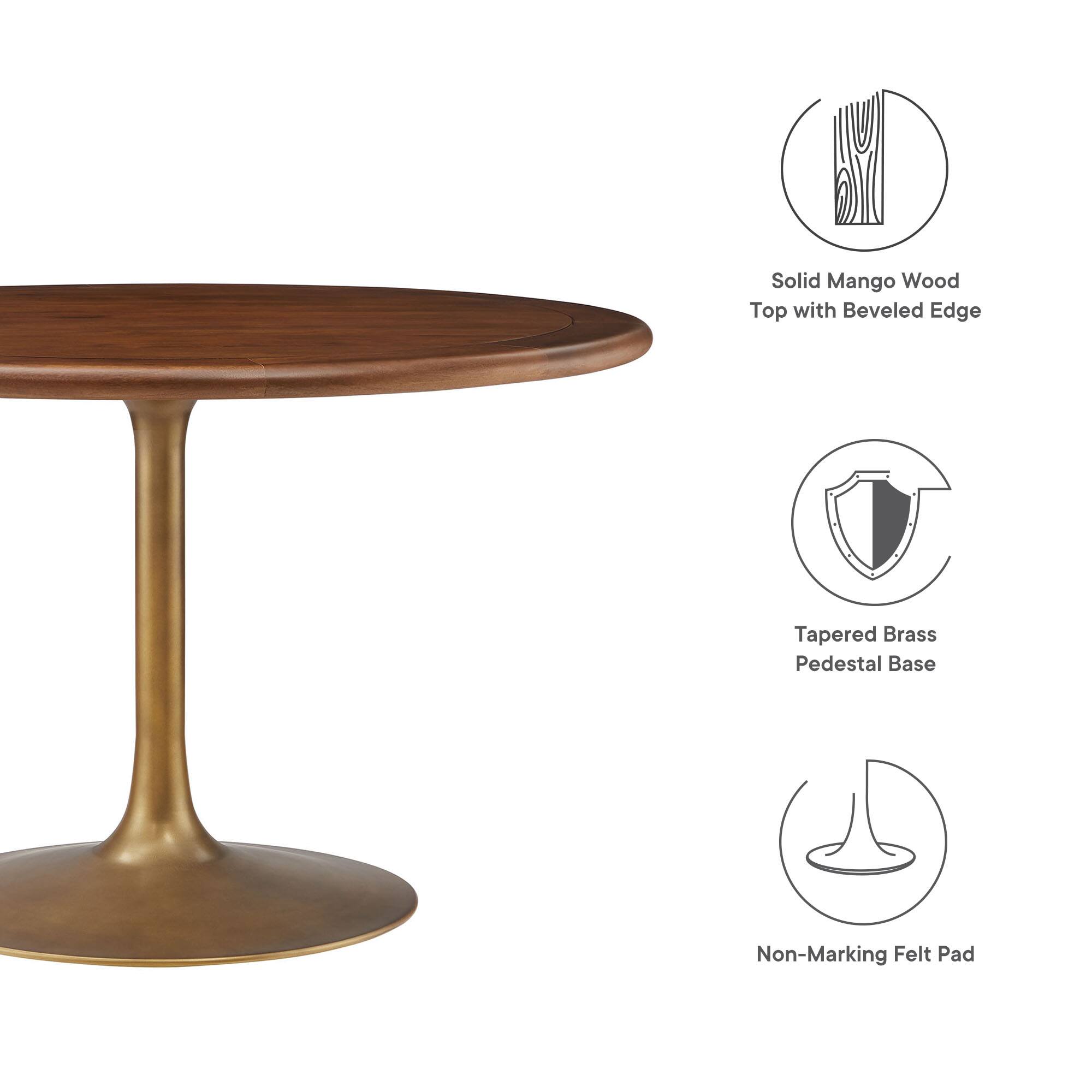 Solid Mango Wood Top with Beveled Edge Tapered Brass Pedestal Base Non-Marking Felt Pad