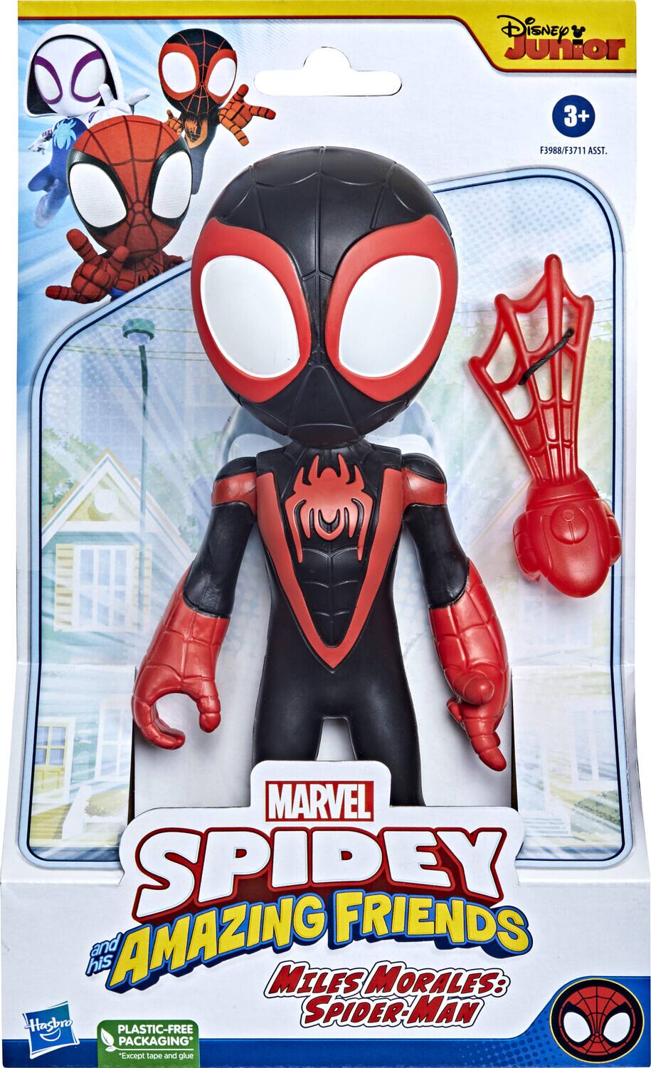 Disney Junior 3+ F3988/F3711 ASST. MARVEL SPIDEY and AMAZING FRIENDS his MILES MORALES: Hasbro SPIDER-MAN PLASTIC-FREE PACKAGING* "Except tape and glue