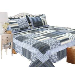 J&V TEXTILES - Blue Traditional Reversible Quilt Set - Dark Blue