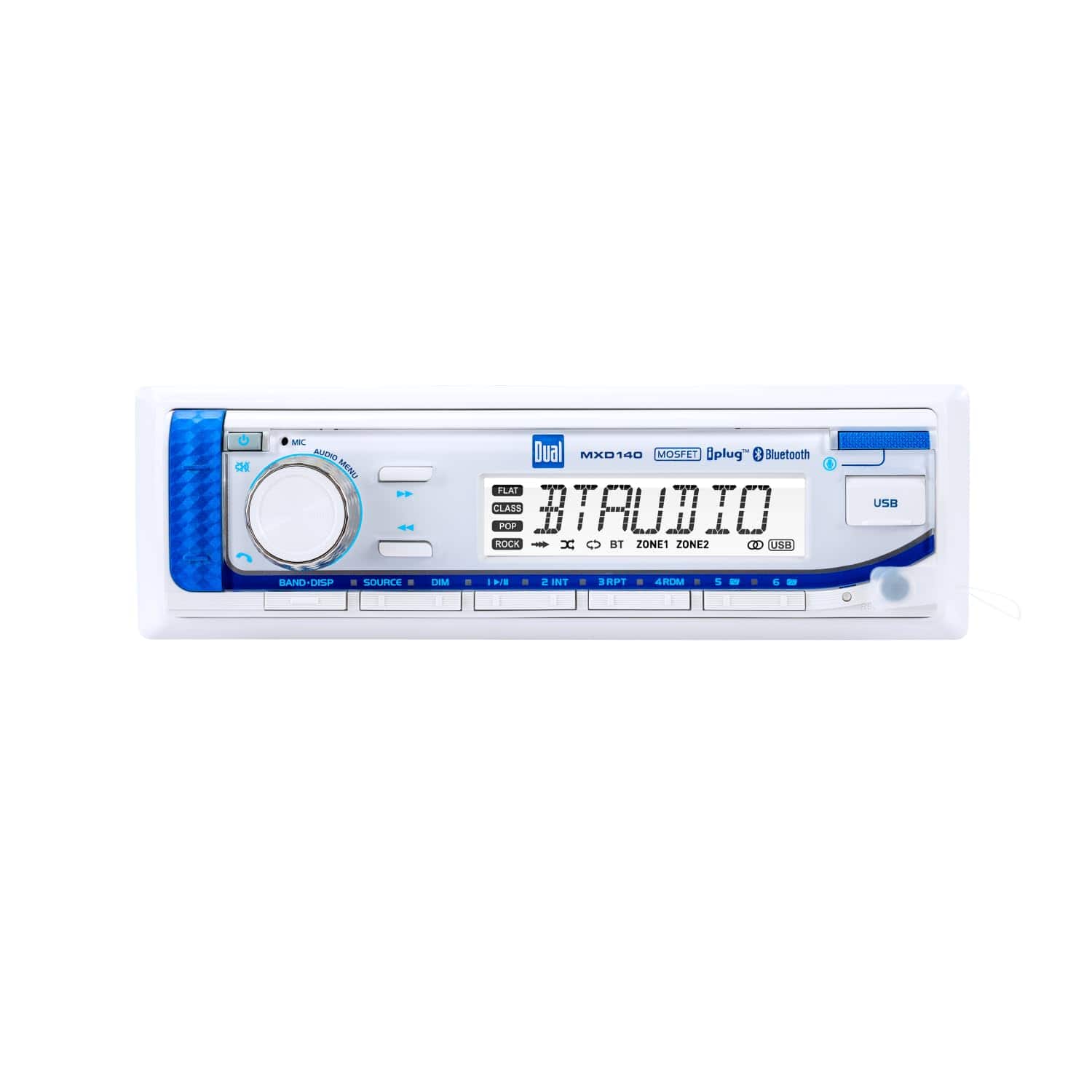 Dual - MXD140 Marine Radio | AM/FM | Bluetooth | USB 2.1A | Single DIN | 8-Character LCD - White