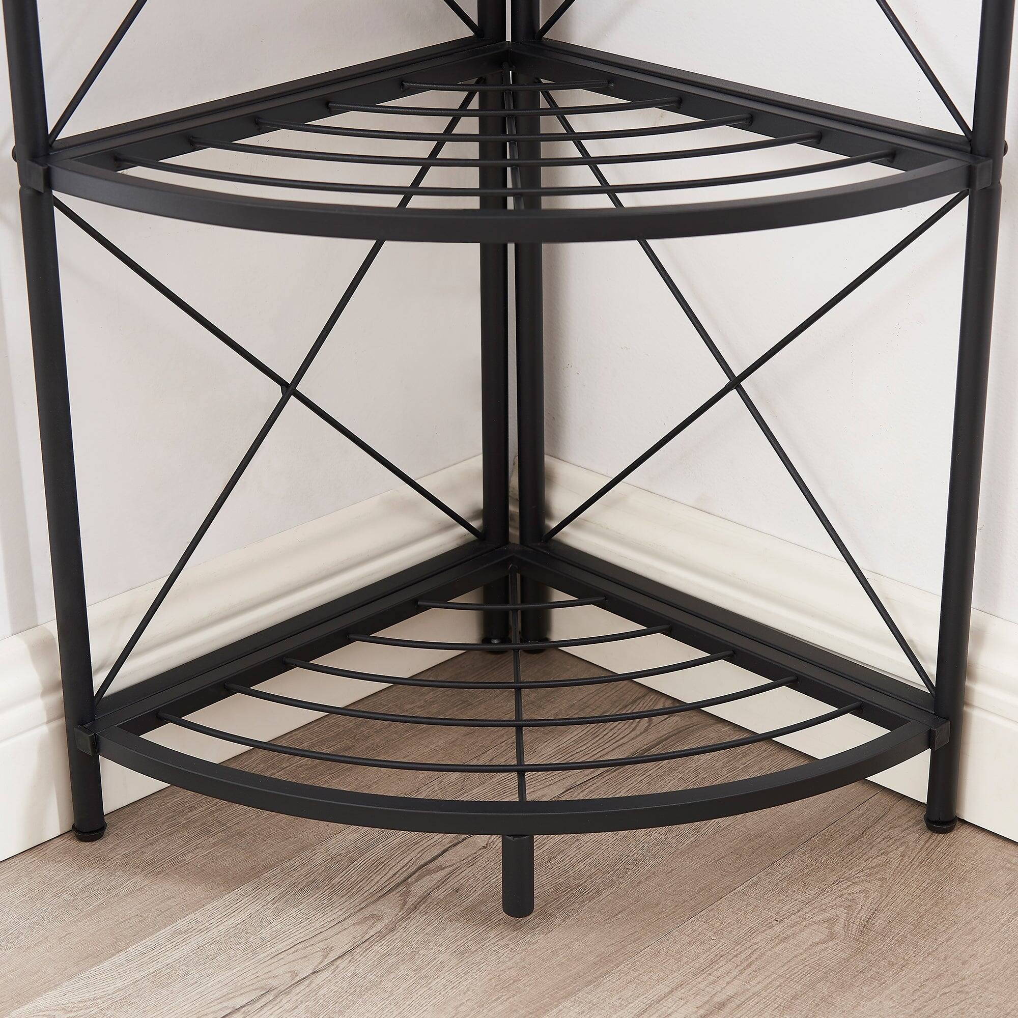 Left. Vecelo - 5-Tier Corner Shelf With basket, Rustic Industrial Corner Bookshelf with Metal Frame for Living Room - Brown.