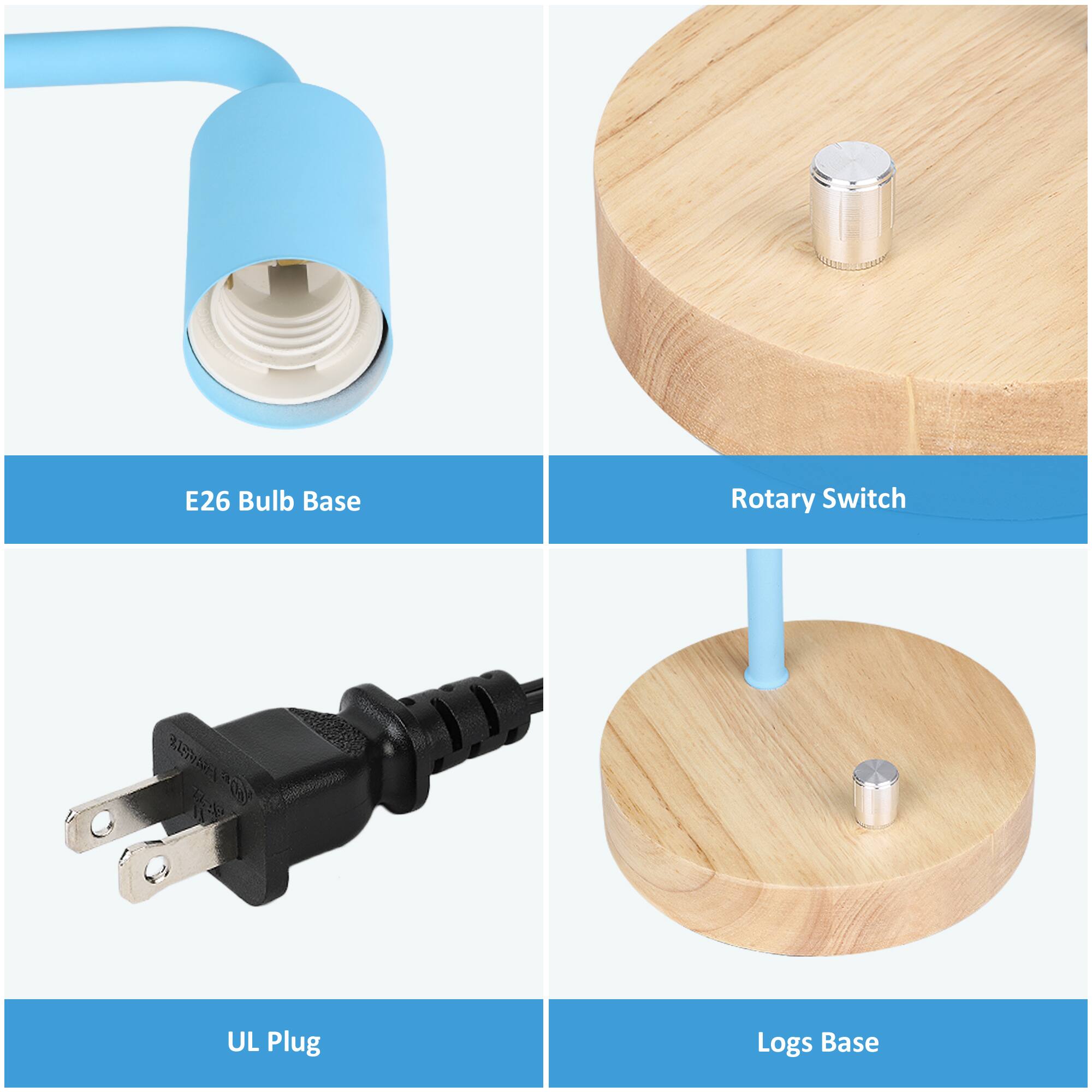 E26 Bulb Base  
Rotary Switch  
UL Plug  
Logs Base