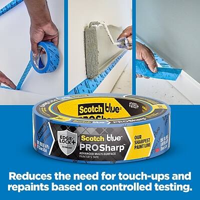 Scotch Blue #2093+  
PRO Sharp  
Scotch Edge Lock+  
Advanced Multi-Surface Painter's Tape  
Our Sharpest Paint Line  
Reduces the need for touch-ups and repaints based on controlled testing.