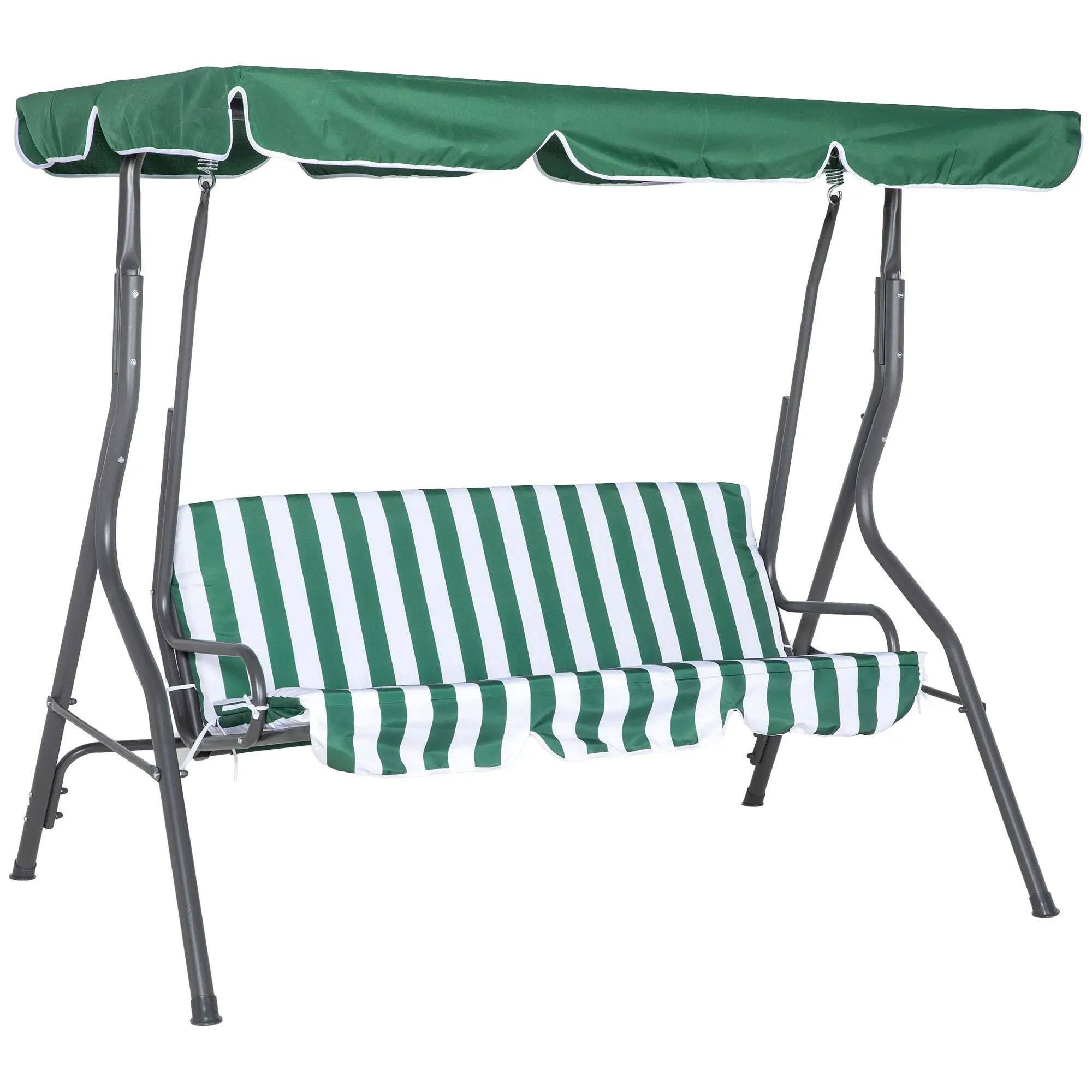 Angle. Resenkos - Resenkos 3-Seater Swing Set With Steel Frame, Outdoor Patio Swing, Cushioned Armrests, Large Canopy, Green.