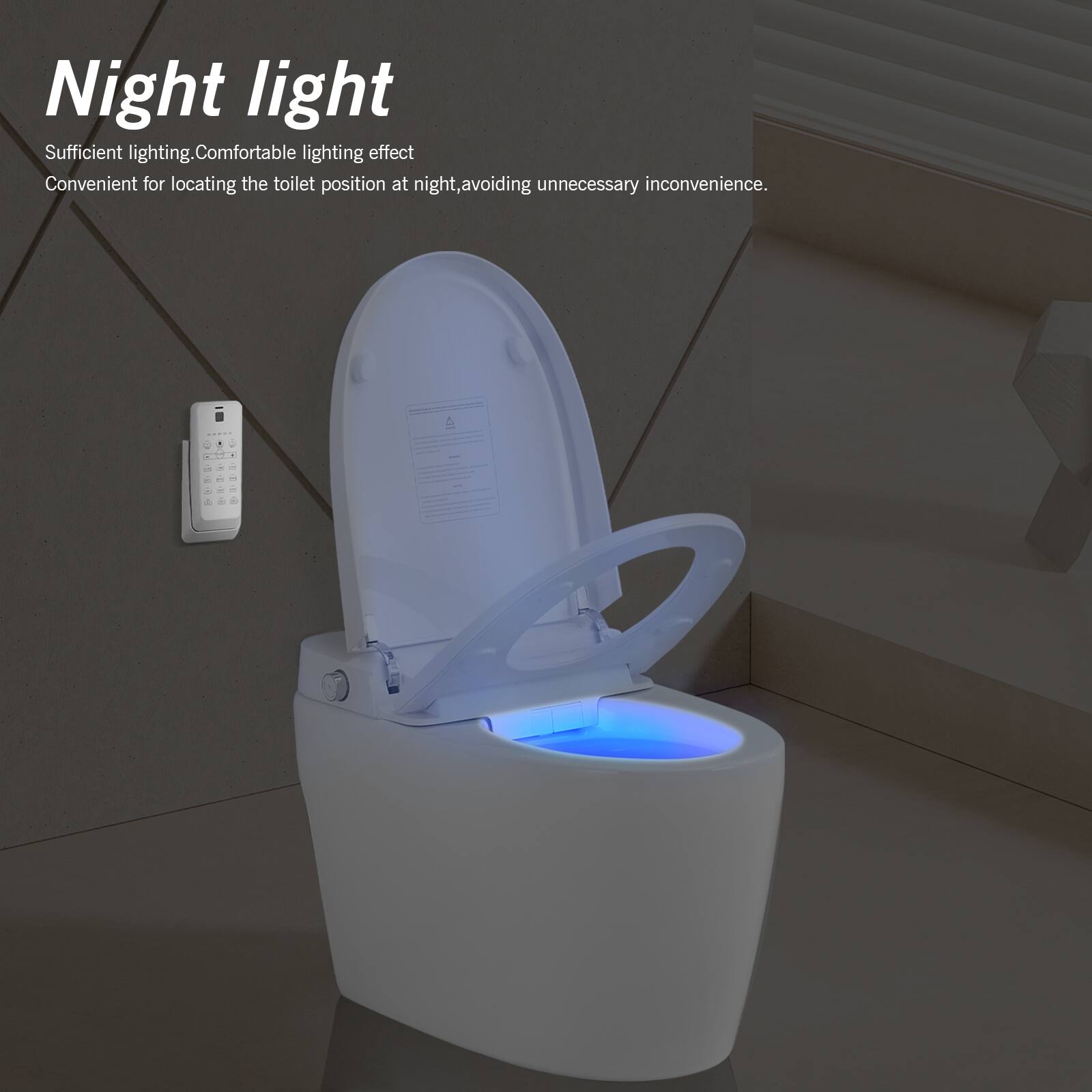 Night light

Sufficient lighting. Comfortable lighting effect. Convenient for locating the toilet position at night, avoiding unnecessary inconvenience.