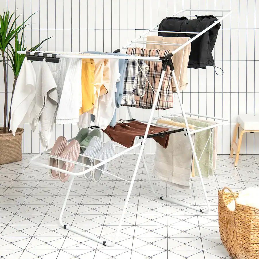 Costway 2 Level Clothes Drying Rack Foldable Airer w/ Height Adjustable ...