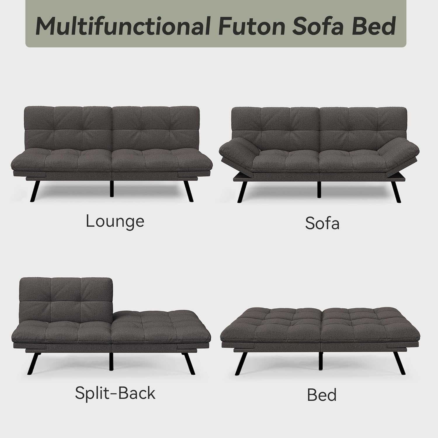 Multifunctional Futon Sofa Bed, Lounge, Sofa, Split-Back, Bed