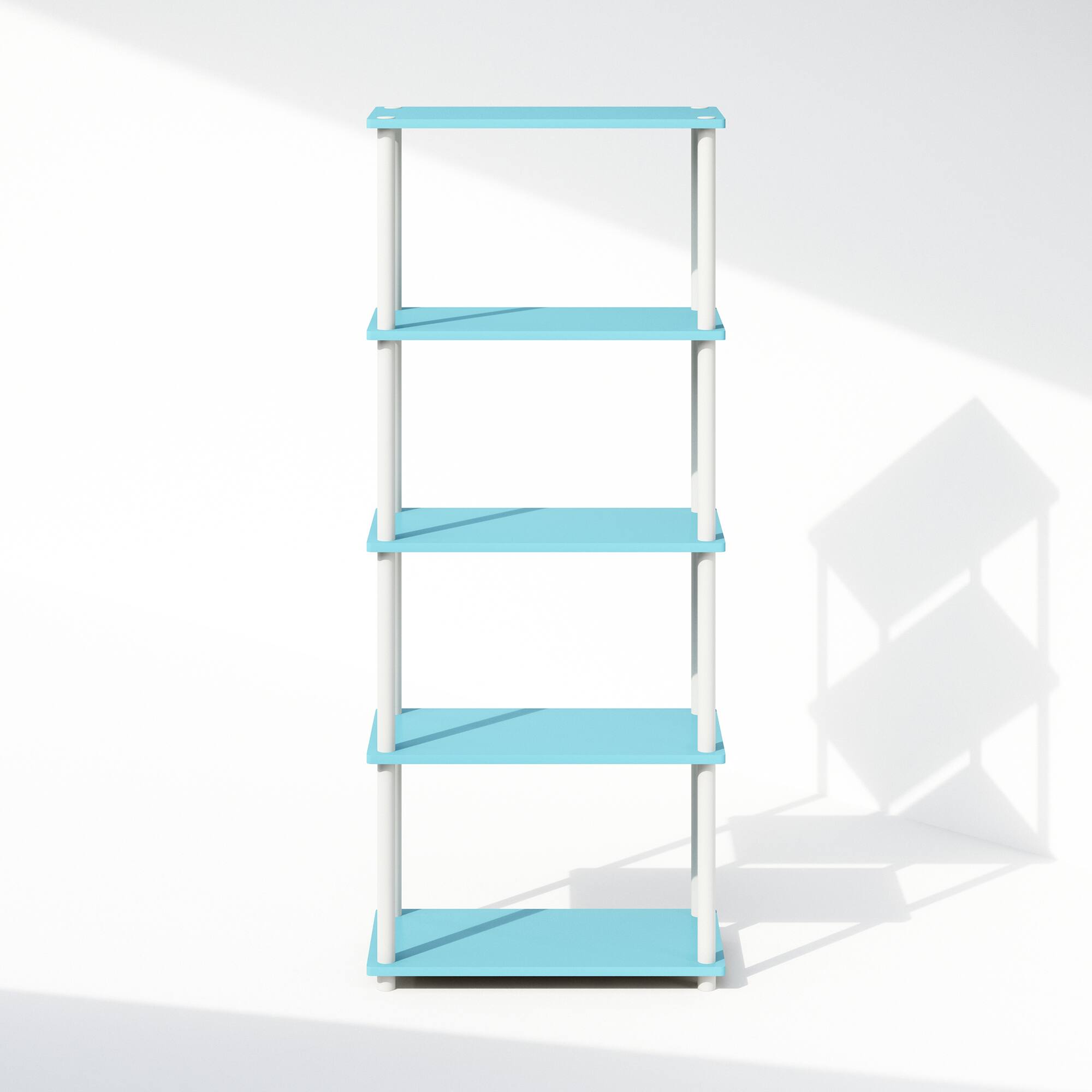 Alt View 1. Furinno - Turn-N-Tube 5-Tier Multipurpose Compact Display Rack, Shelving Unit, Bookcase - Light Blue/White.