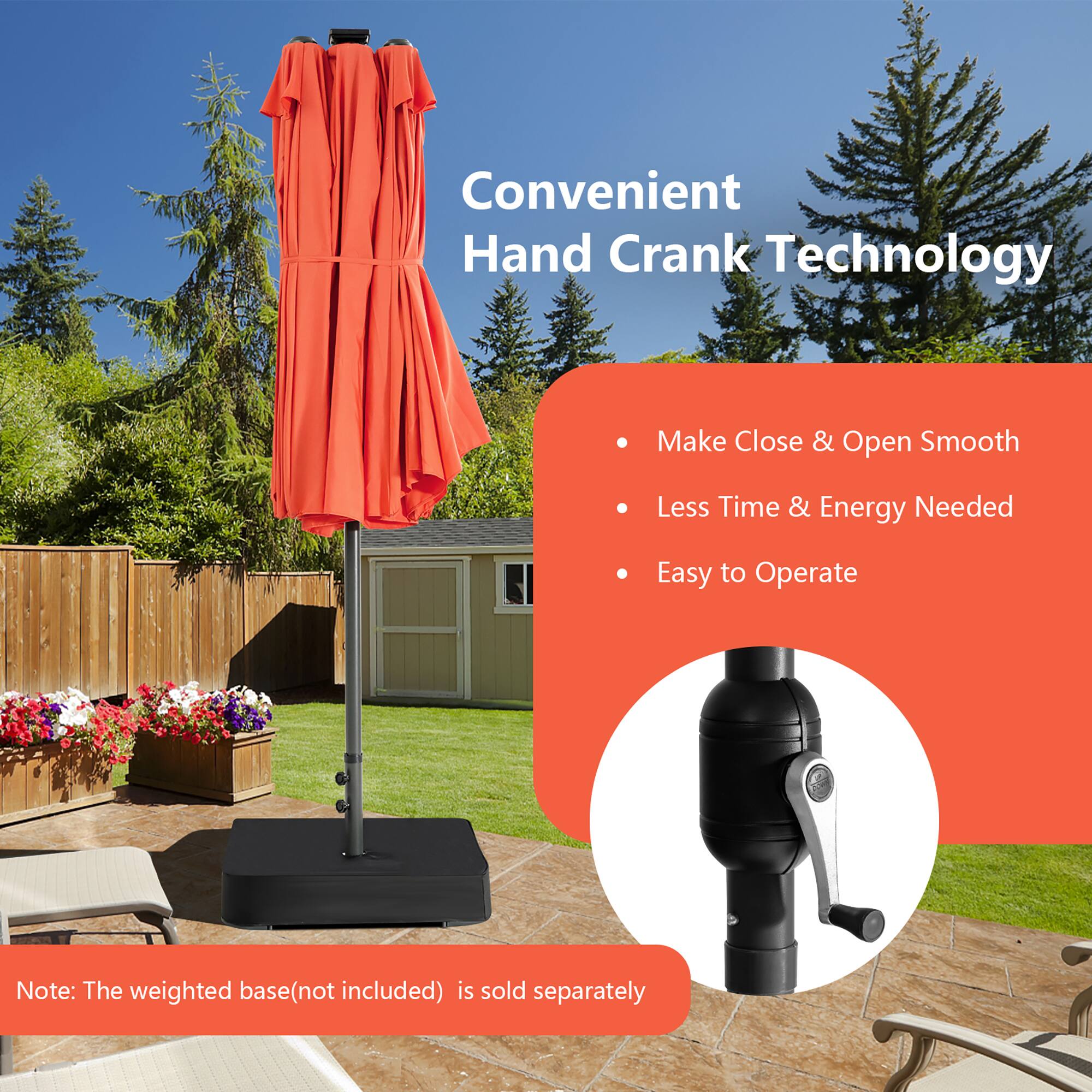 Convenient Hand Crank Technology: Make Close & Open Smooth, Less Time & Energy Needed, Easy to Operate. Note: The weighted base (not included) is sold separately.
