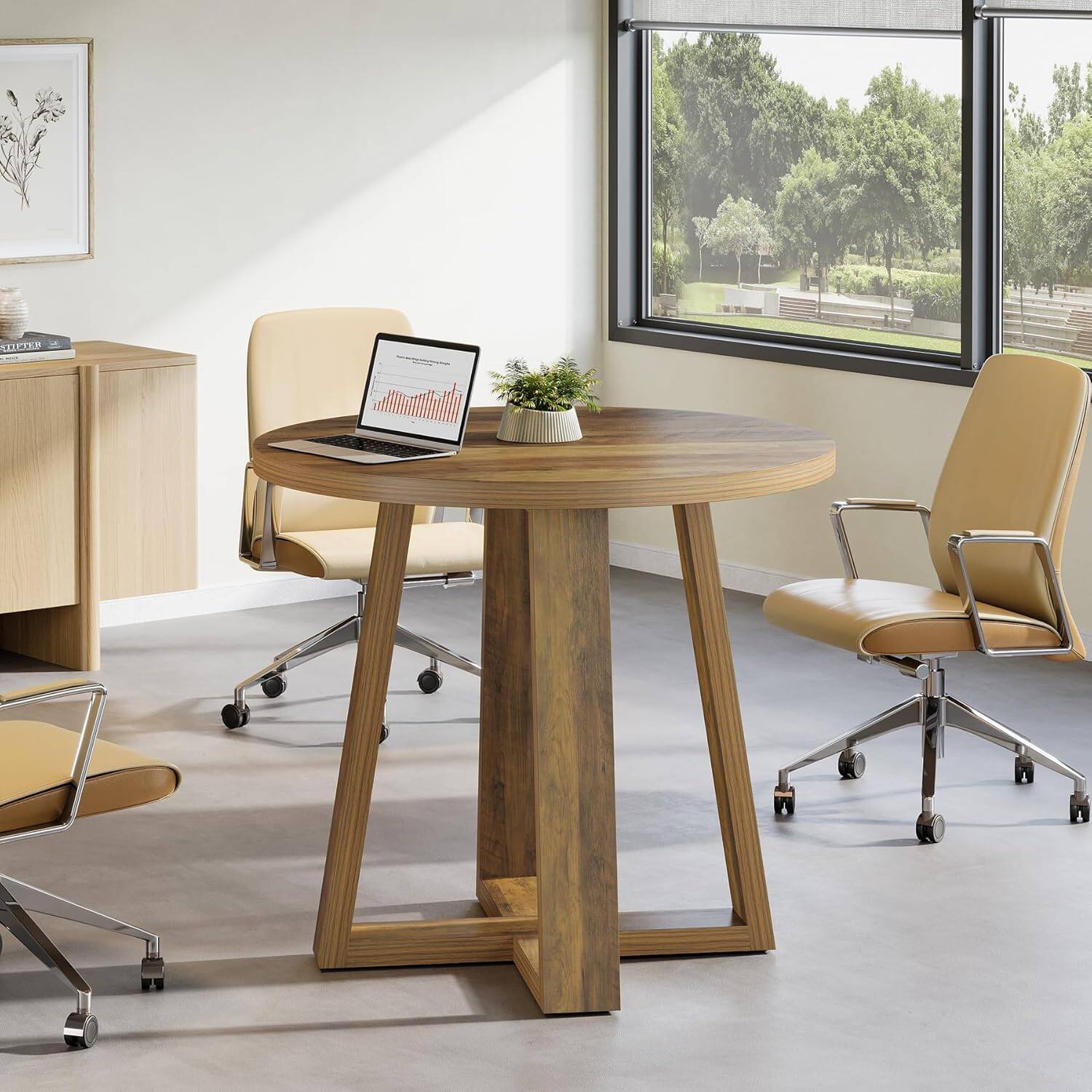 Tribesigns Farmhouse Conference Table with Engineered Wood Construction ...