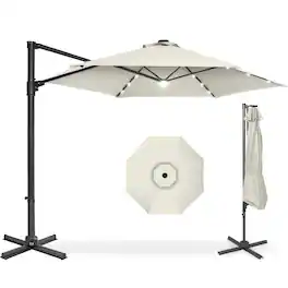 Best Choice Products - 10ft 360 Rotating Cantilever Offset Hanging Market Patio Umbrella w/ Solar Lights - Ivory