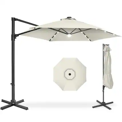 Front. Best Choice Products - Best Choice Products 10ft 360 Rotating Cantilever Offset Hanging Market Patio Umbrella w/ Solar Lights - Ivory - Ivory.