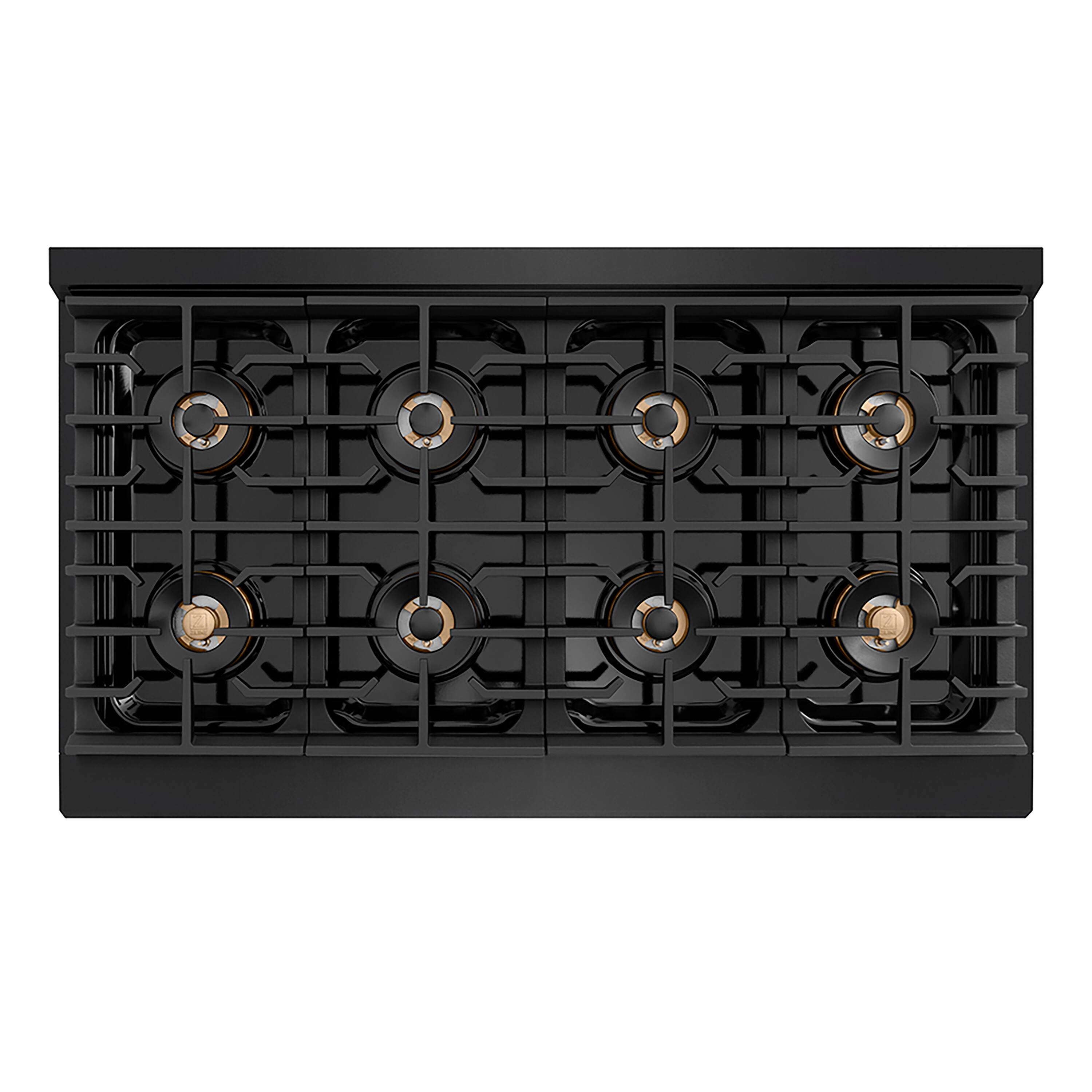 Left. ZLINE - ZLINE Autograph 48 in. Black Stainless Paramount Rangetop with 8 DuoPro Burners and Bronze Accents (PSRTBZ-48-CB) - Black Stainless Steel.