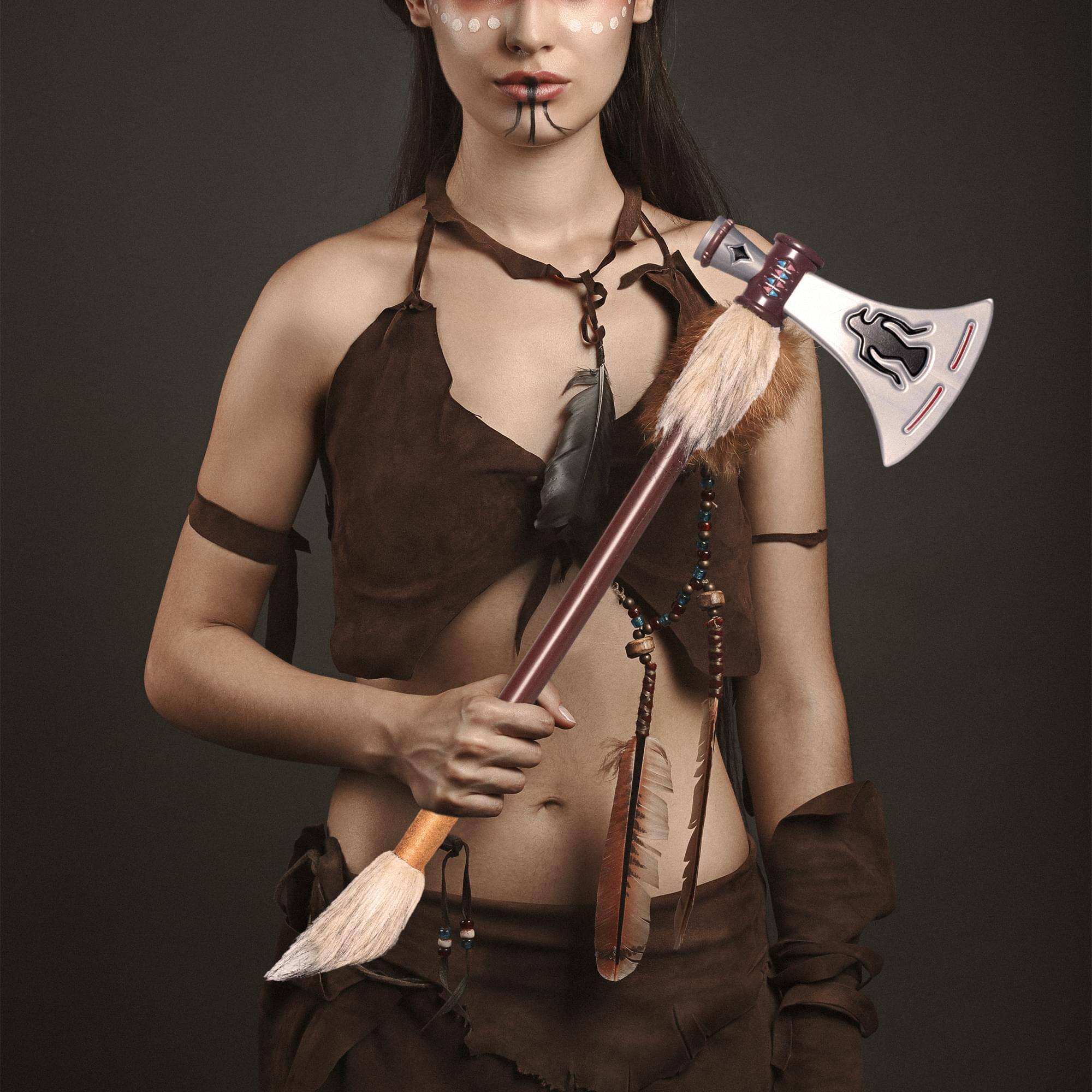 Alt View 1. Underwraps - Tomahawk with Fur 11 Inch Foam Adult Costume Accessory - Brown.