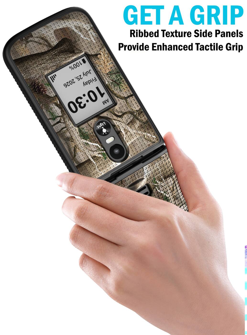 GET A GRIP  
Ribbed Texture Side Panels Provide Enhanced Tactile Grip  

100%  
25, July 2026  
Friday 10:30 AM  
Light