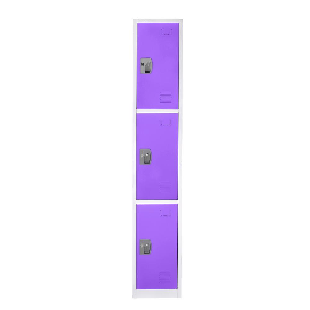 Left. AdirOffice - Storage Locker 629-Series 72" H 3-Tier Steel Compartment Key Lock Locker with Key Lock - Purple.