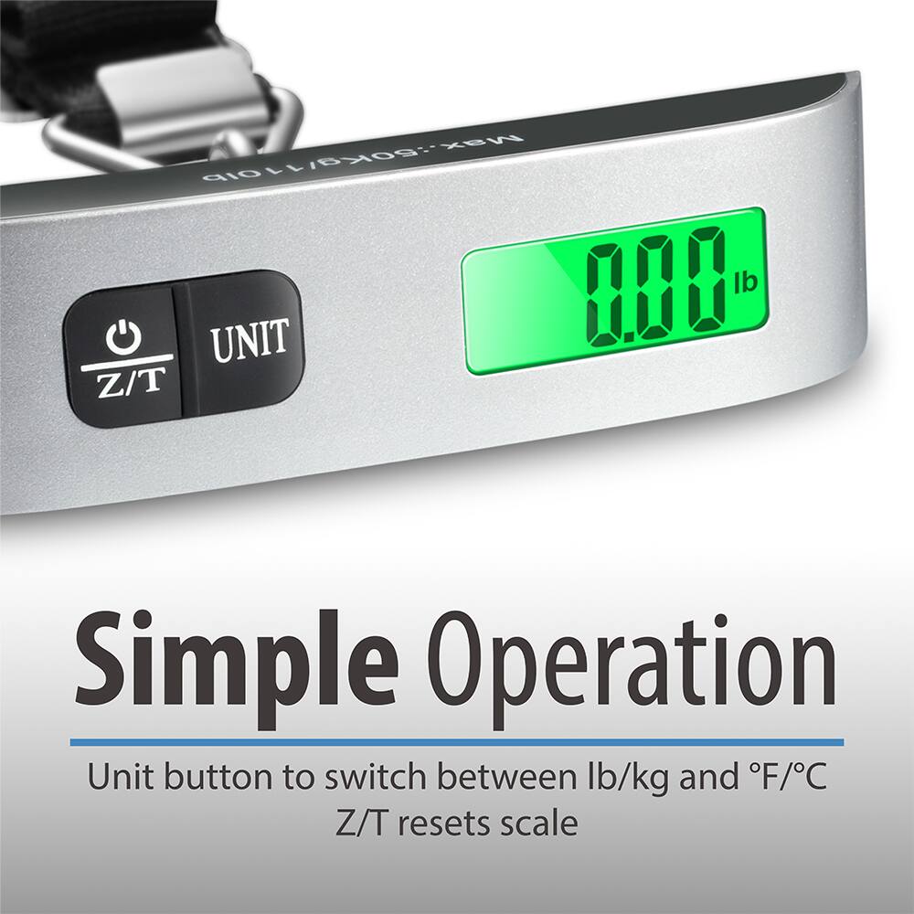 Simple Operation

Unit button to switch between lb/kg and °F/°C
Z/T resets scale