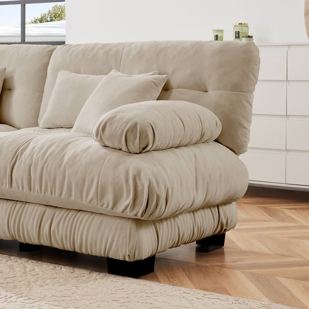 Alt View 3. Loheer - Loheer Light Coffee Chenille Modular Sofa 2 Seater Armless Couch with Pillows Solid Wood Frame for Living Room - Light Coffee.