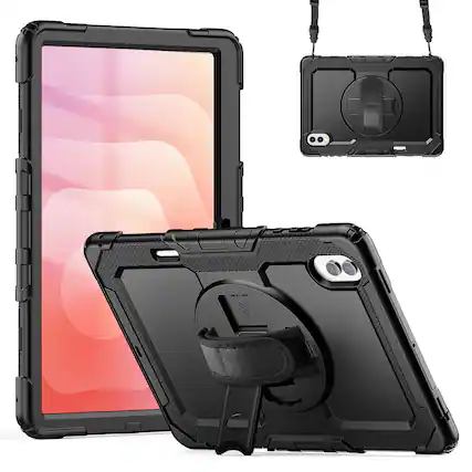 Front. Dteck - For Samsung Galaxy Tab S11 Ultra 2025 14.6'' Shockproof Three-Layer Stand Shoulder Strap Case Built-in Screen Protector - Black.
