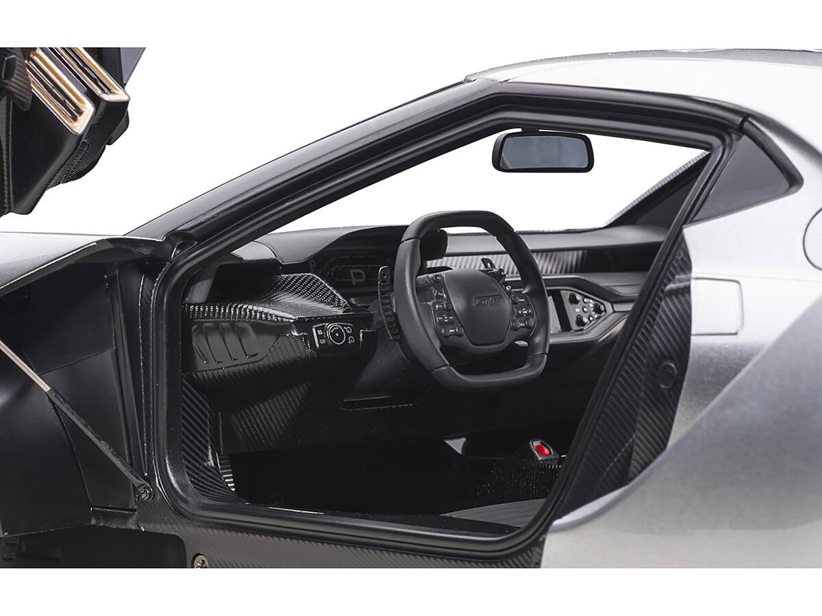 Back. Autoart - 2017 Ford GT Ingot Silver Metallic with Black Stripes 1/12 Model Car by Autoart - Silver Metallic with Black Stripes.