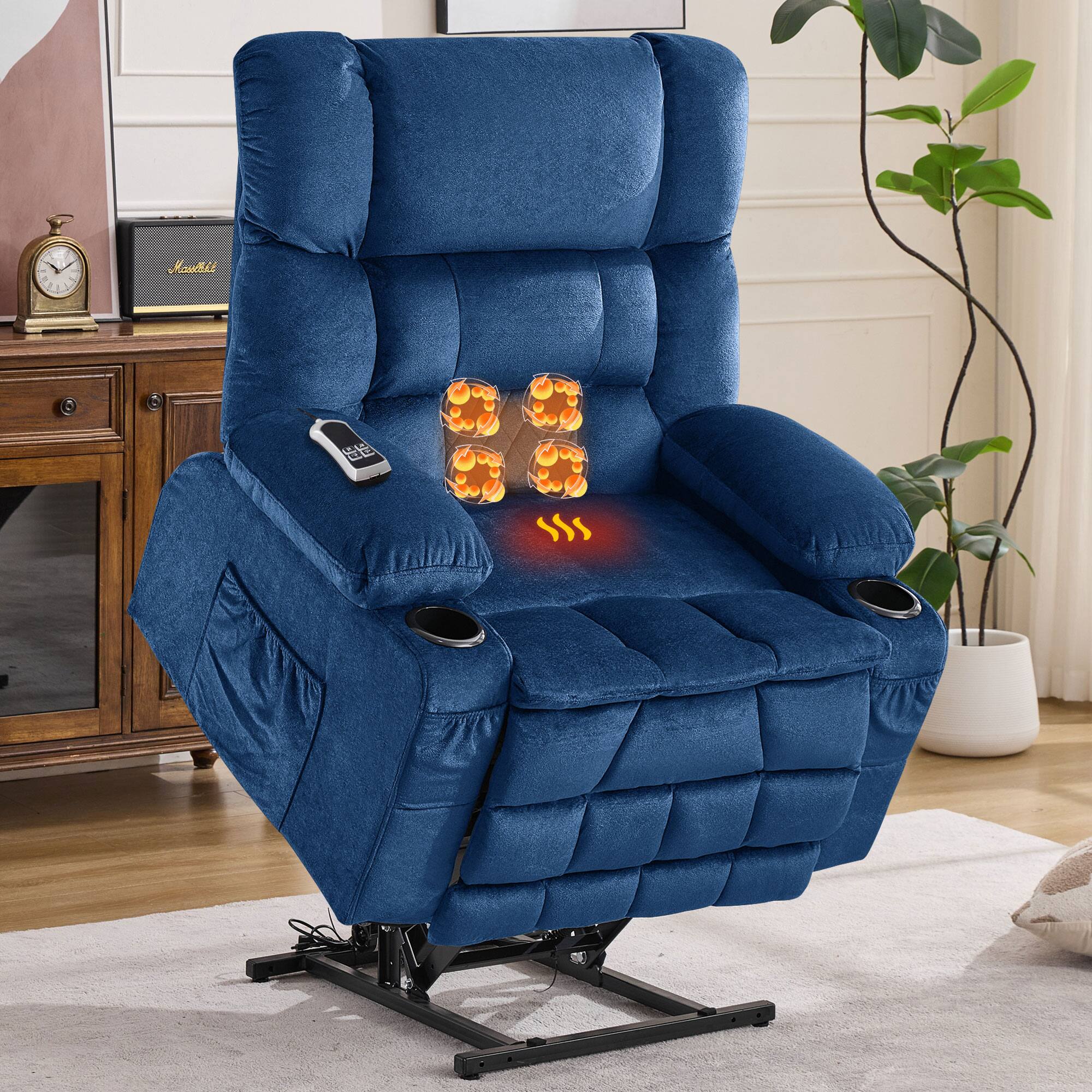 Angle. TinyHomie - Dual Motor Large Power Lift Recliner Chair for Elderly Lay Flat Lift Chair with knead the waist and heat BLUE - Blue.
