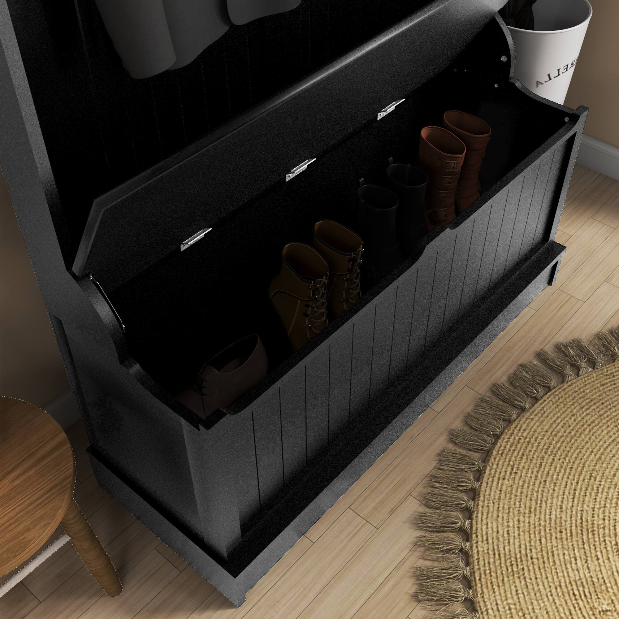 Alt View 8. Homcom - 3-in-1 Hall Tree Organizer w/ Shoe Storage & 5 Hooks - Black.