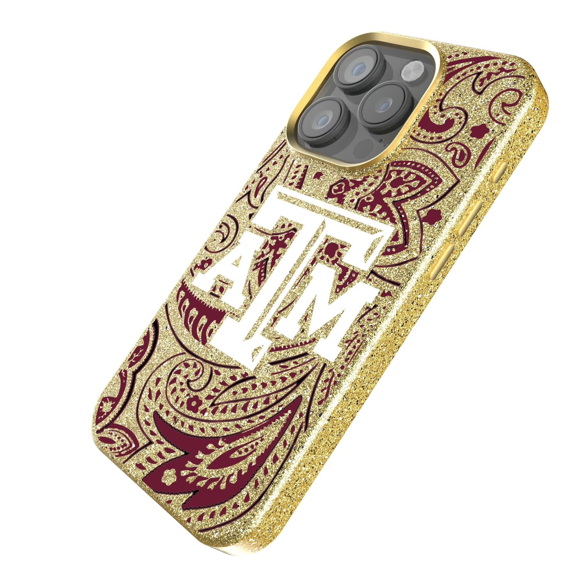 Alt View 1. Keyscaper - Texas A&M Aggies Paisley Bling iPhone Case - 16 Pro Max - Gold.