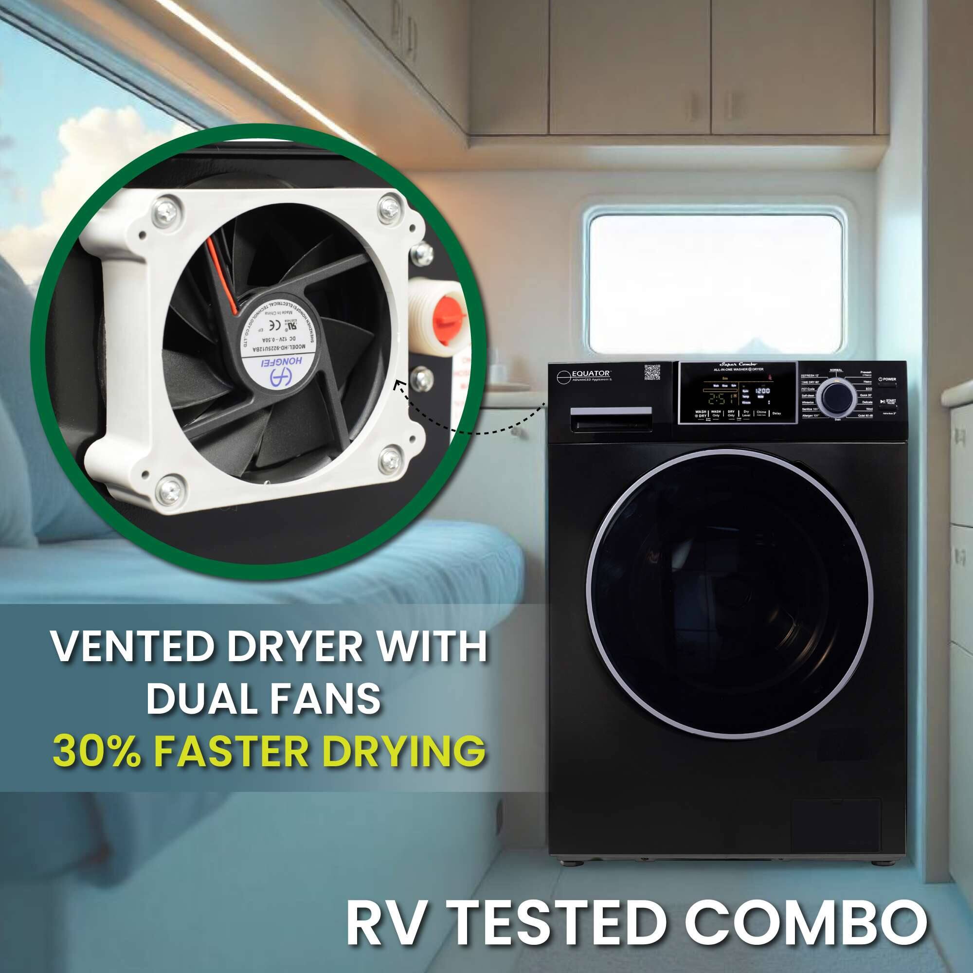 VENTED DRYER WITH DUAL FANS  
30% FASTER DRYING  
RV TESTED COMBO