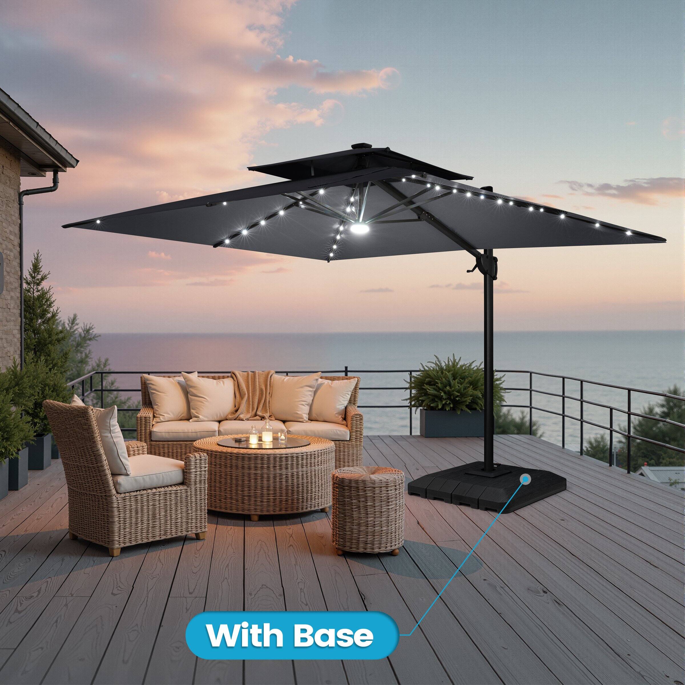 Crestlive Products - 9x11ft Aluminum Double Top Crank Cantilever Patio Umbrella with Lights with Base - Dark Gray price history on PriceWatchPro