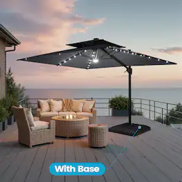 Crestlive Products - 9x11ft Aluminum Double Top Crank Cantilever Patio Umbrella with Lights with Base - Dark Gray