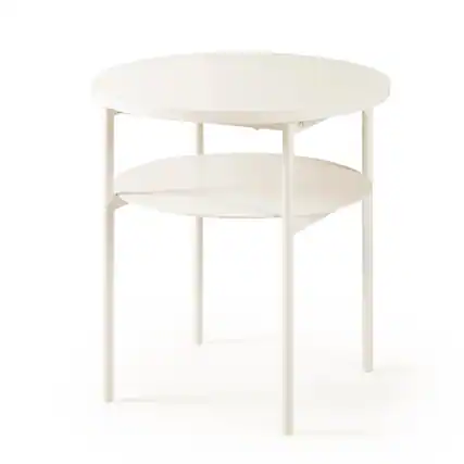 Front. Mellow - Mellow AIDA Round Multipurpose End and Side Table with Storage Shelf, Beige - Beige.