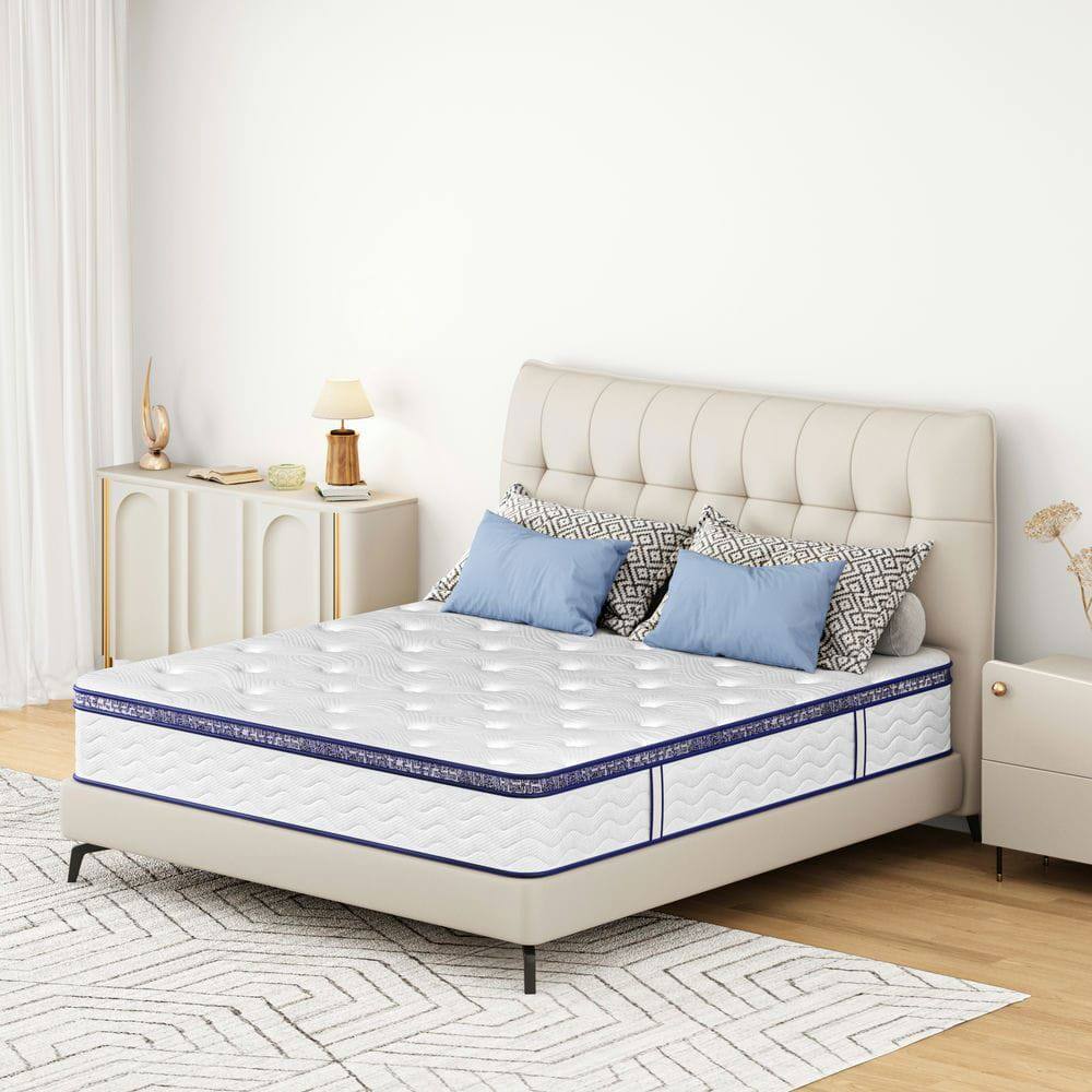 Front. Kadyn - 12 Inch Hybrid Mattress in a Box, Individual Pocket Spring Bed Mattress, Medium Firm Mattress - White.