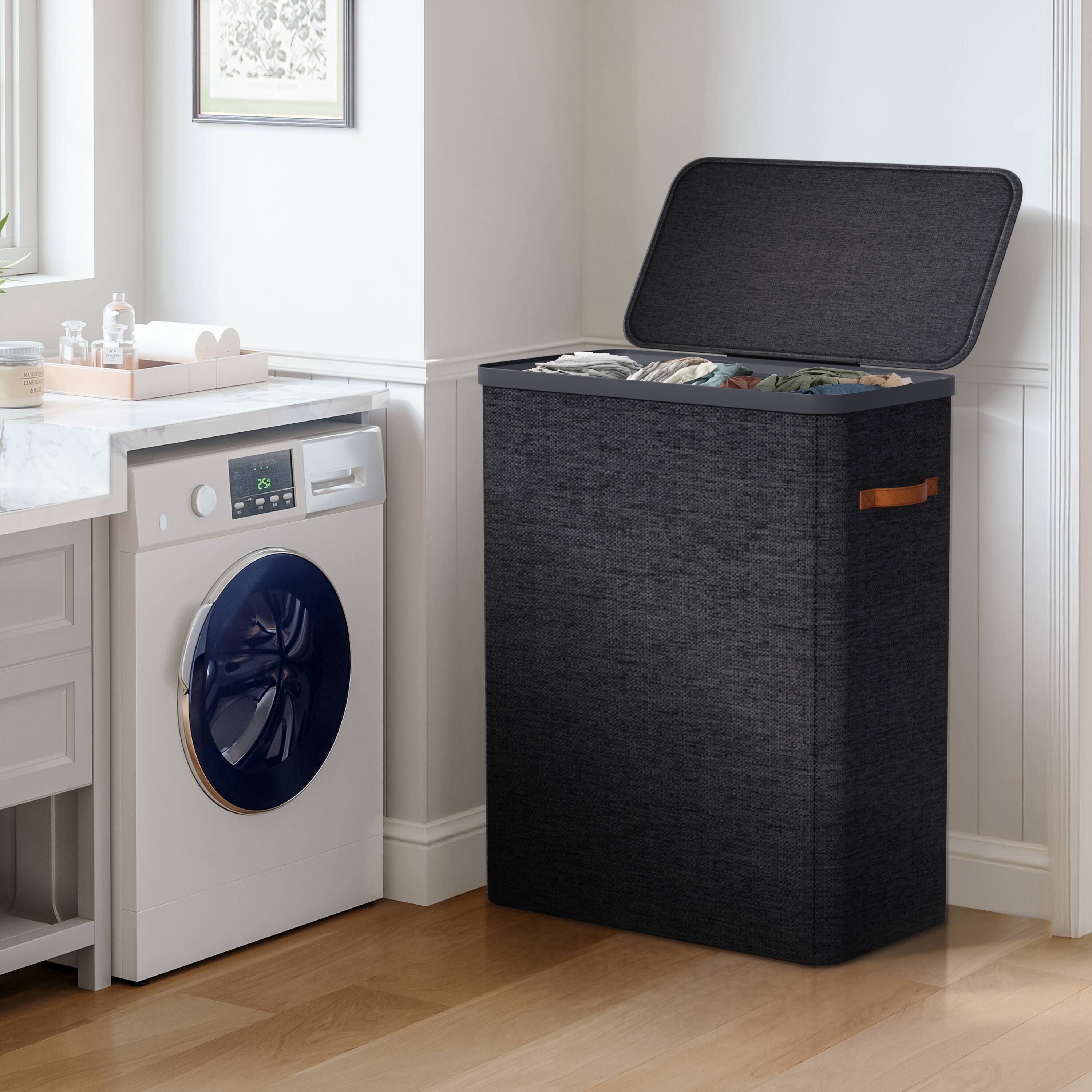 Alt View 5. Sorbus - Sorbus Fabric Laundry Hamper, Collapsible 3-Compartment Laundry Basket with Removable Laundry Bag - Black.