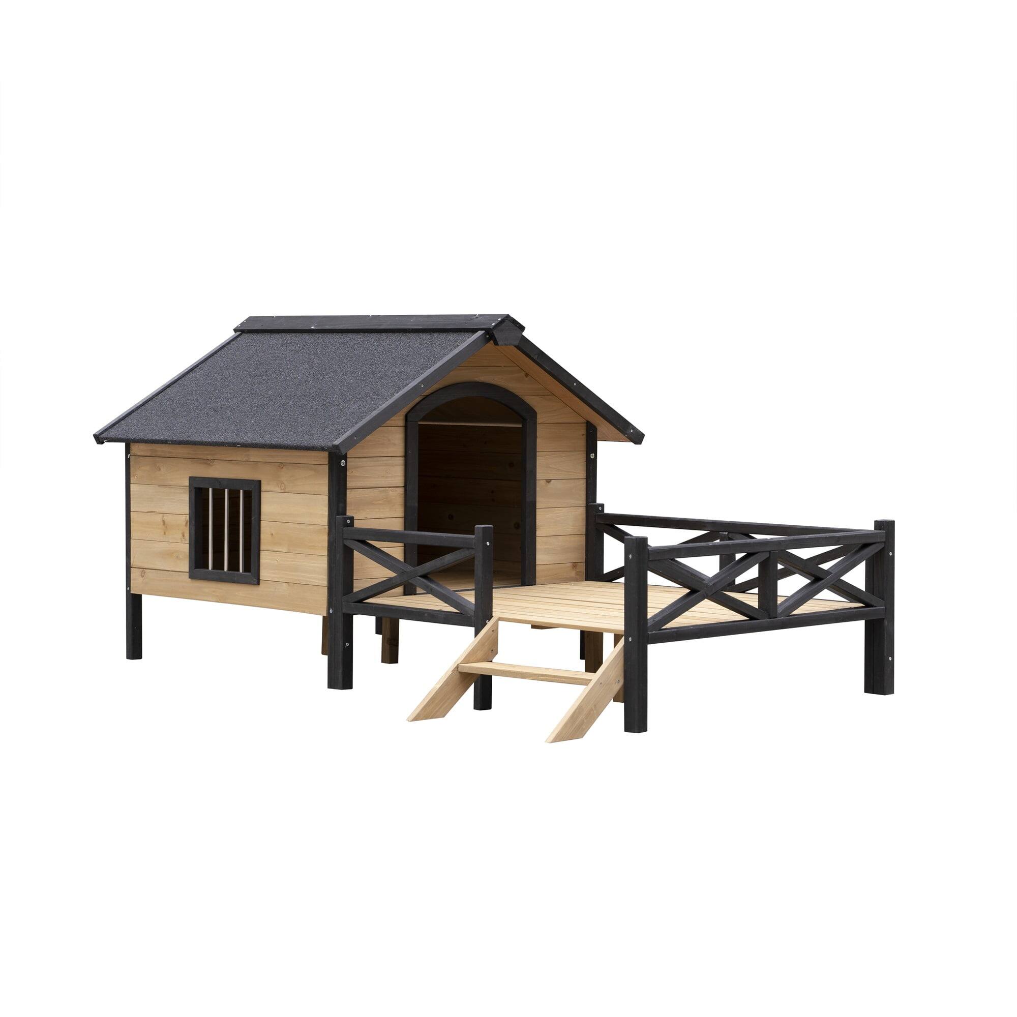 Alt View 6. Pefilos - 66" Large Dog House for Outdoor, Wooden Dog Kennel with Porch for Indoor Pet Living.