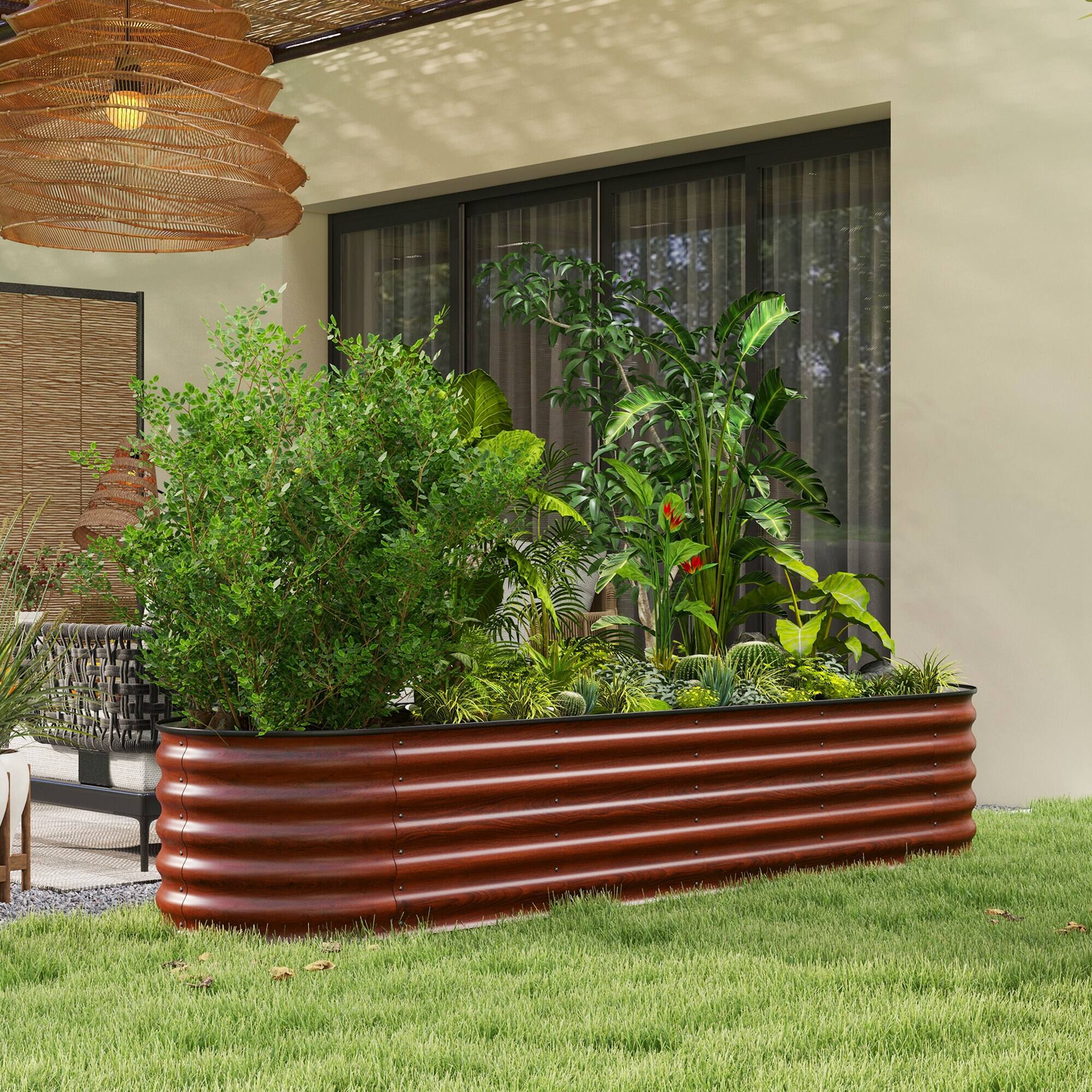 Alt View 1. Outsunny - x 2' x 1.4' Galvanized Raised Garden Bed Kit - Brown.