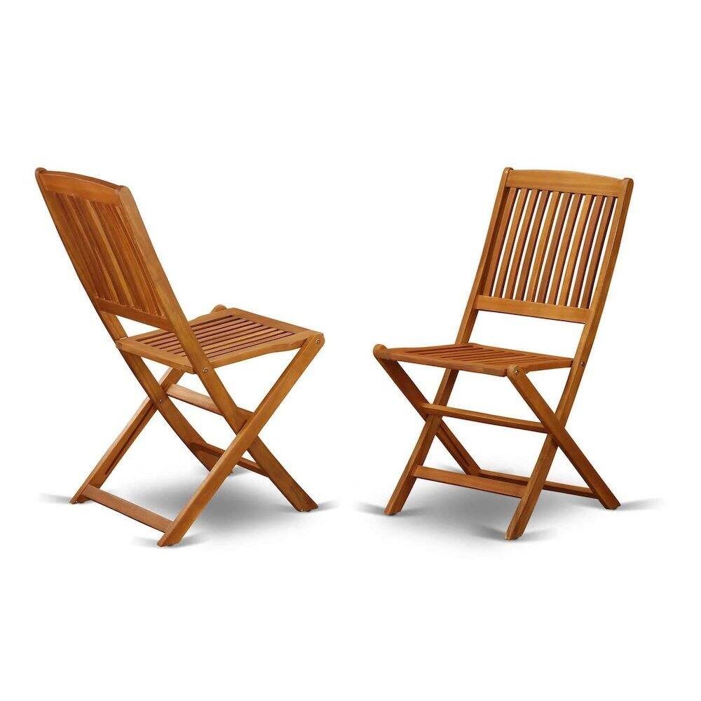 Angle. Outdoor Escape - 3-Piece Outdoor Bistro Set with Oil Finish, Foldable Table and 2 Camping Chairs - Natural Oil.