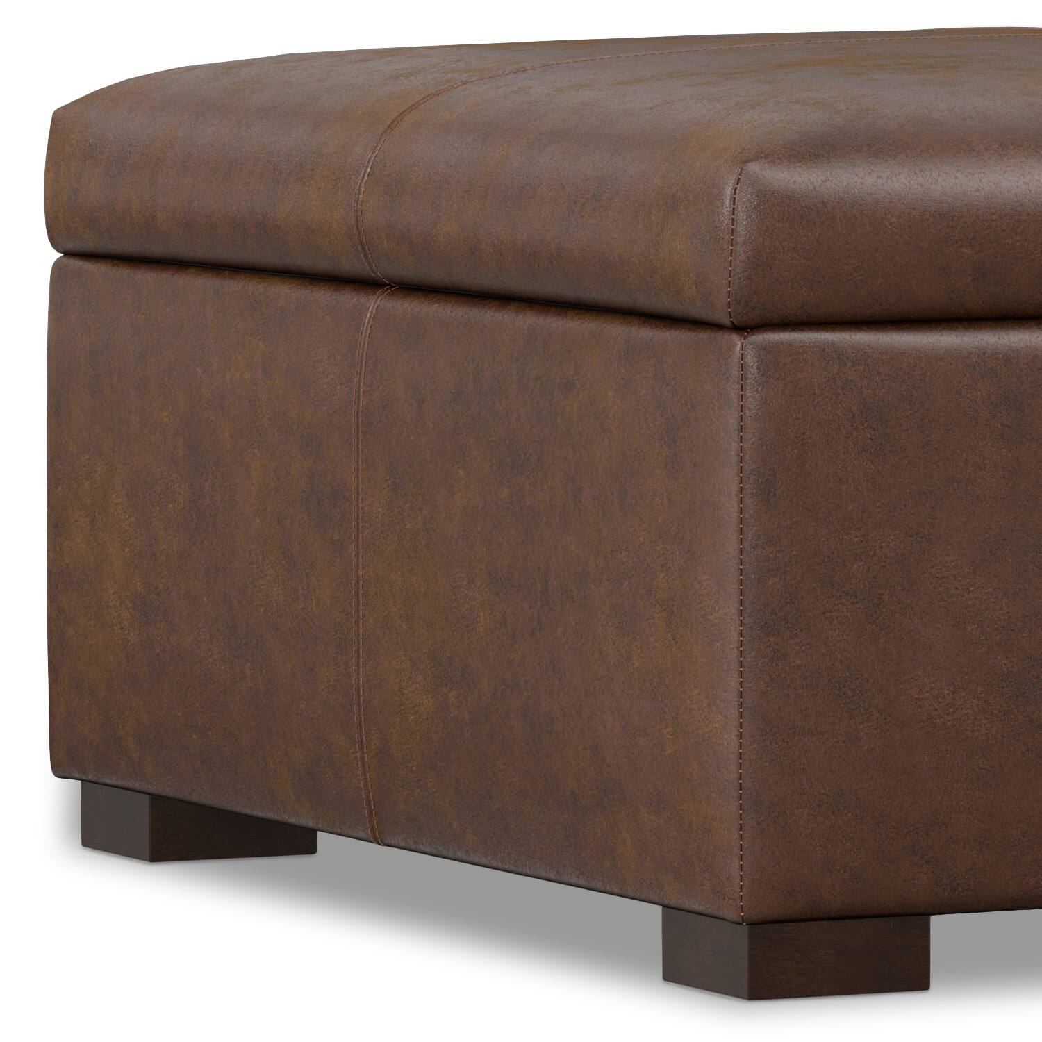 Alt View 5. Simpli Home - Gabbie 36 inch Wide Square Coffee Table Storage Ottoman in Distressed Chestnut Brown Vegan Leather - Distressed Chestnut Brown.