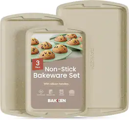 Bakken- Swiss - BAKKEN Baking Pan Set of 3 – Nonstick Carbon Steel, Oven Safe, Toxin-Free, Durable Bakeware - White Marble