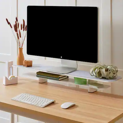 Front. Branch Furniture - Branch Large Monitor Stand – Durable Steel Construction with Felt Liner, Hidden Storage, and Universal Clamp - White.