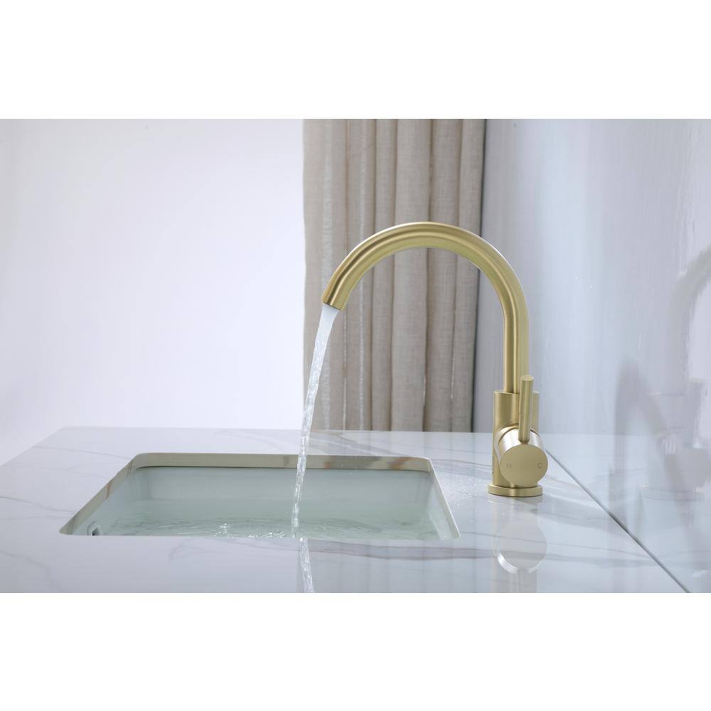Alt View 6. Elegant Kitchen and Bath - Louis Single Hole Single Handle Bathroom Faucet in Brushed Gold - Brushed Gold.