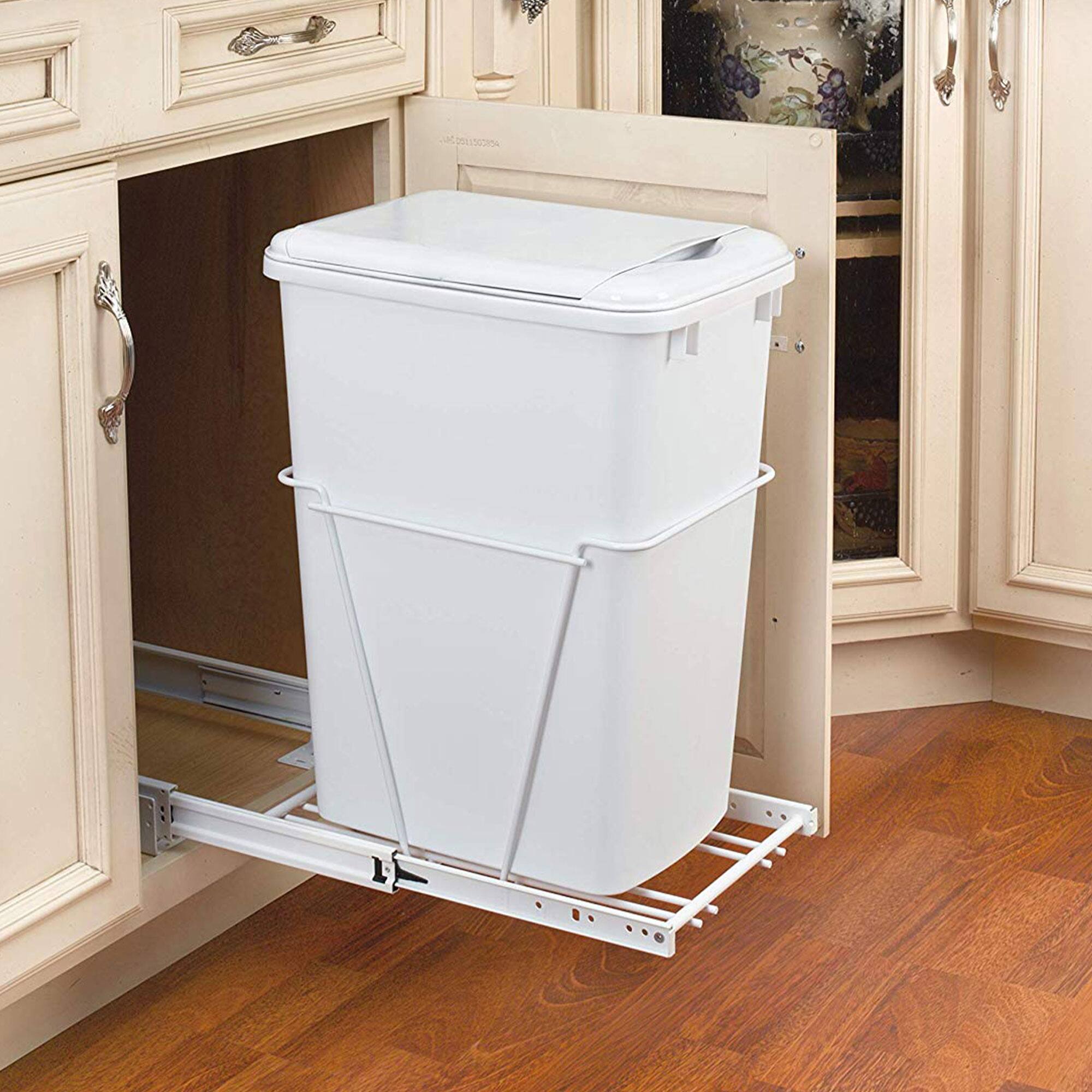 Alt View 3. Rev-A-Shelf - Rev-A-Shelf Single Pullout 35 qt. Sliding Trash Can for Kitchen Cabinet, RV-12PB - White.