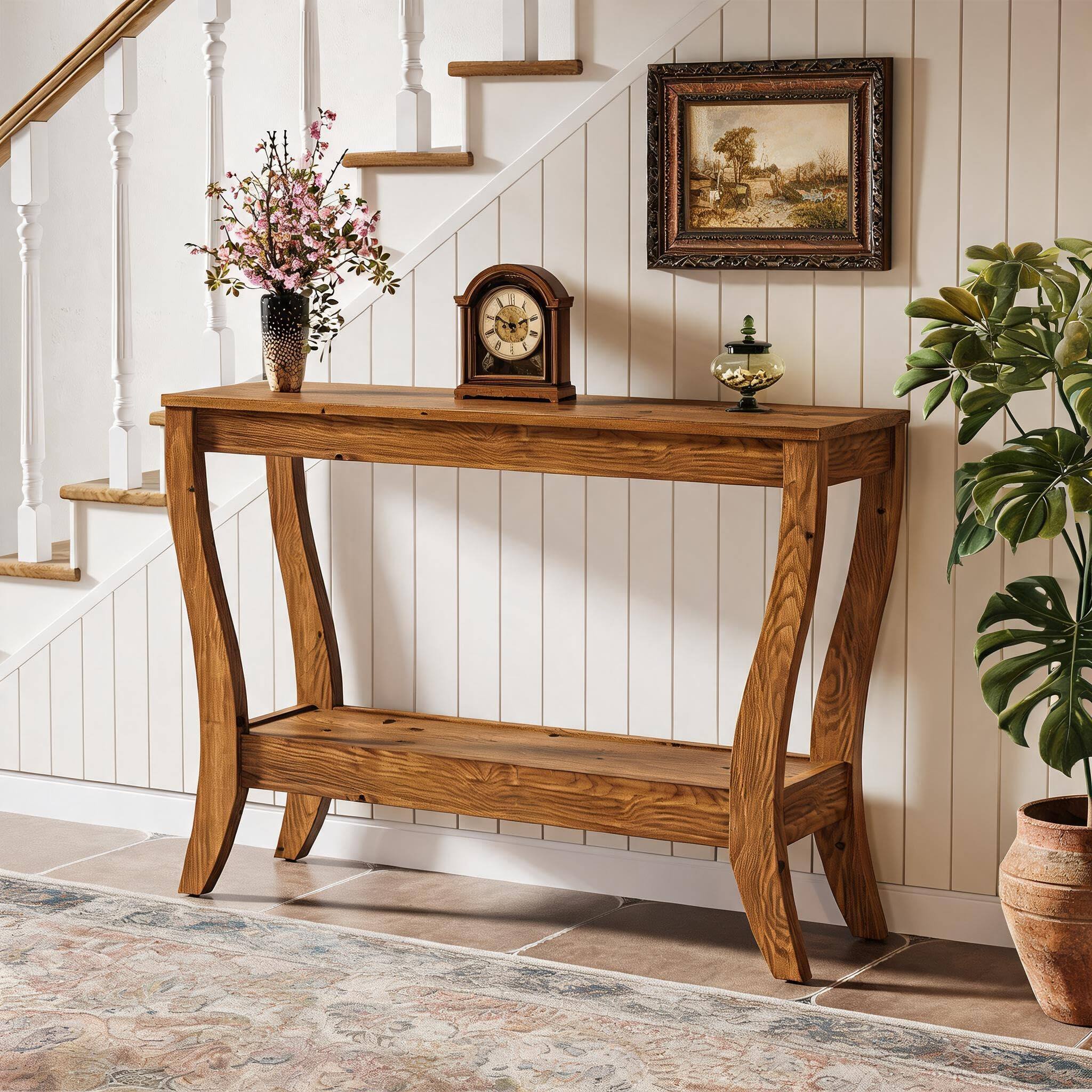 Back. Tribesigns - 41.3" Farmhouse Solid Wood Console Table (Walnut) - Walnut.