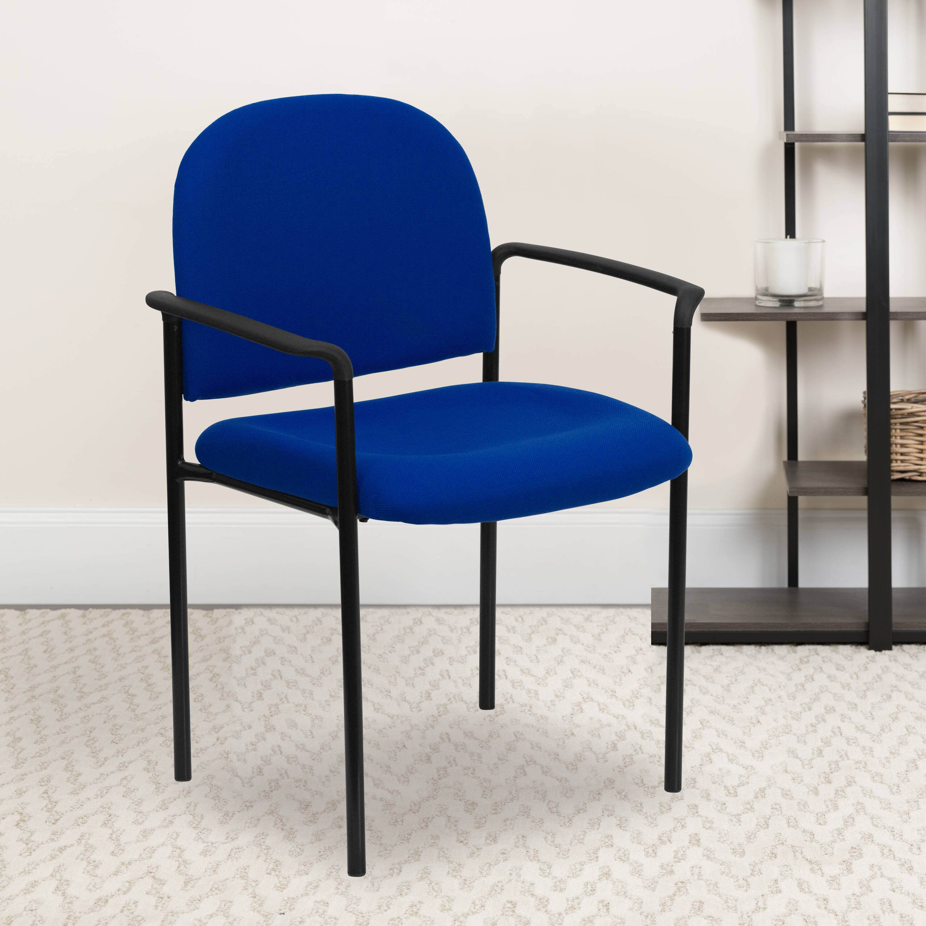 Alt View 1. Emma + Oliver - Comfort Stackable Steel Side Reception Chair with Arms - Navy Fabric.