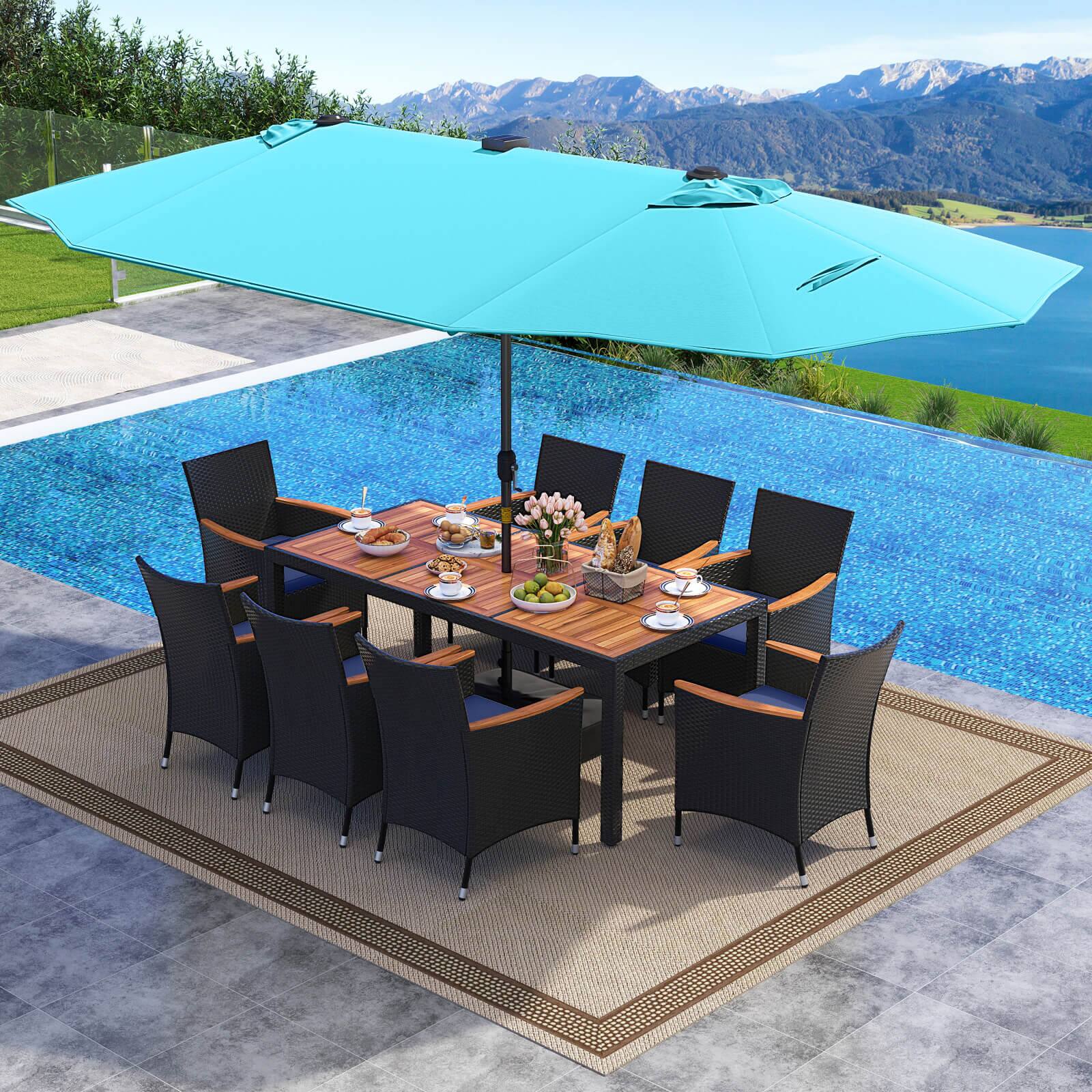 Alt View 3. Gymax - Gymax 11 PCS Patio Dining Set w/ 15ft Double-Sided Patio Umbrella (Base Included) Navy - Blue.